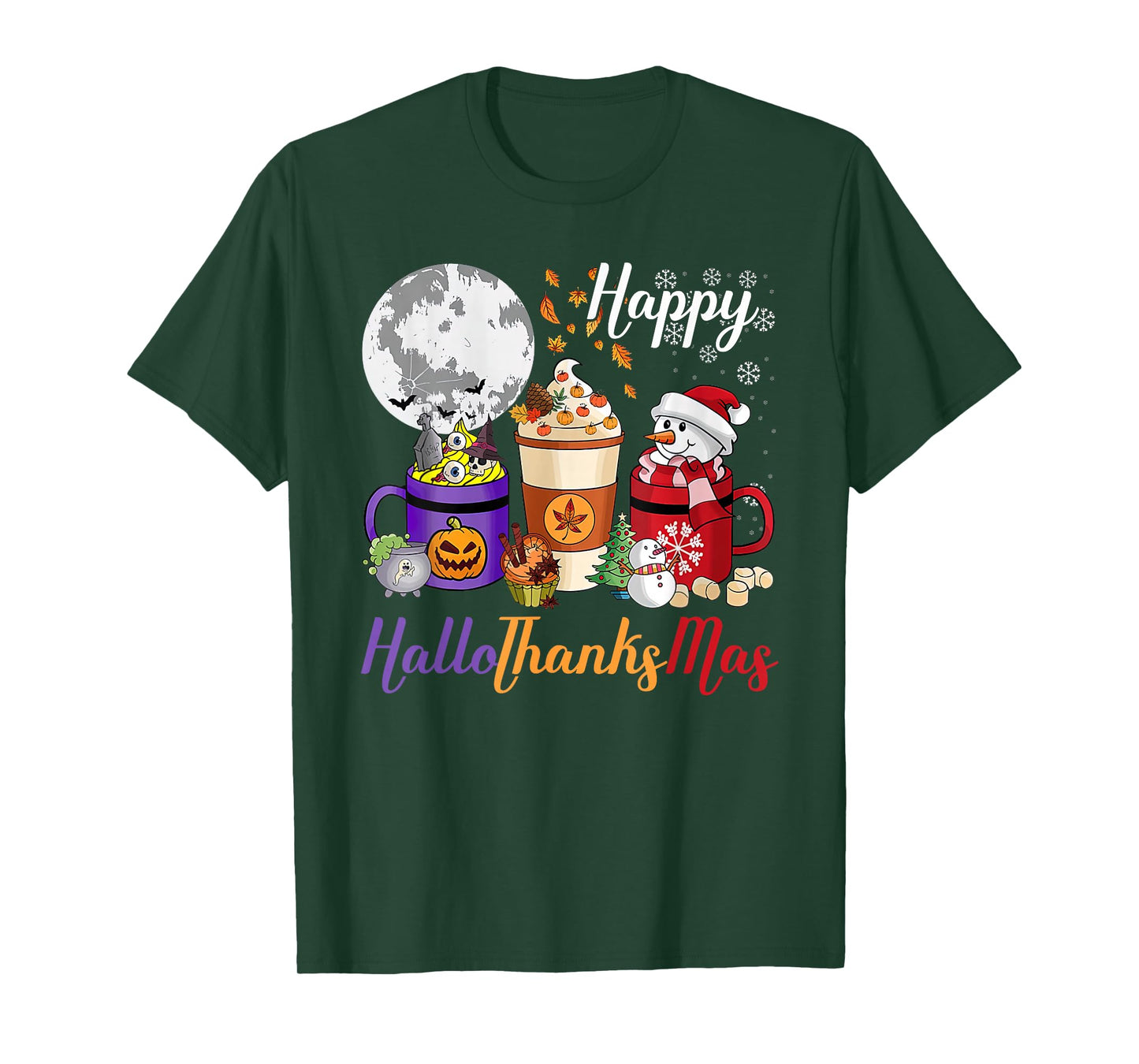 Coffee Halloween Thanksgiving Christmas Happy HalloThanksMas T-Shirt