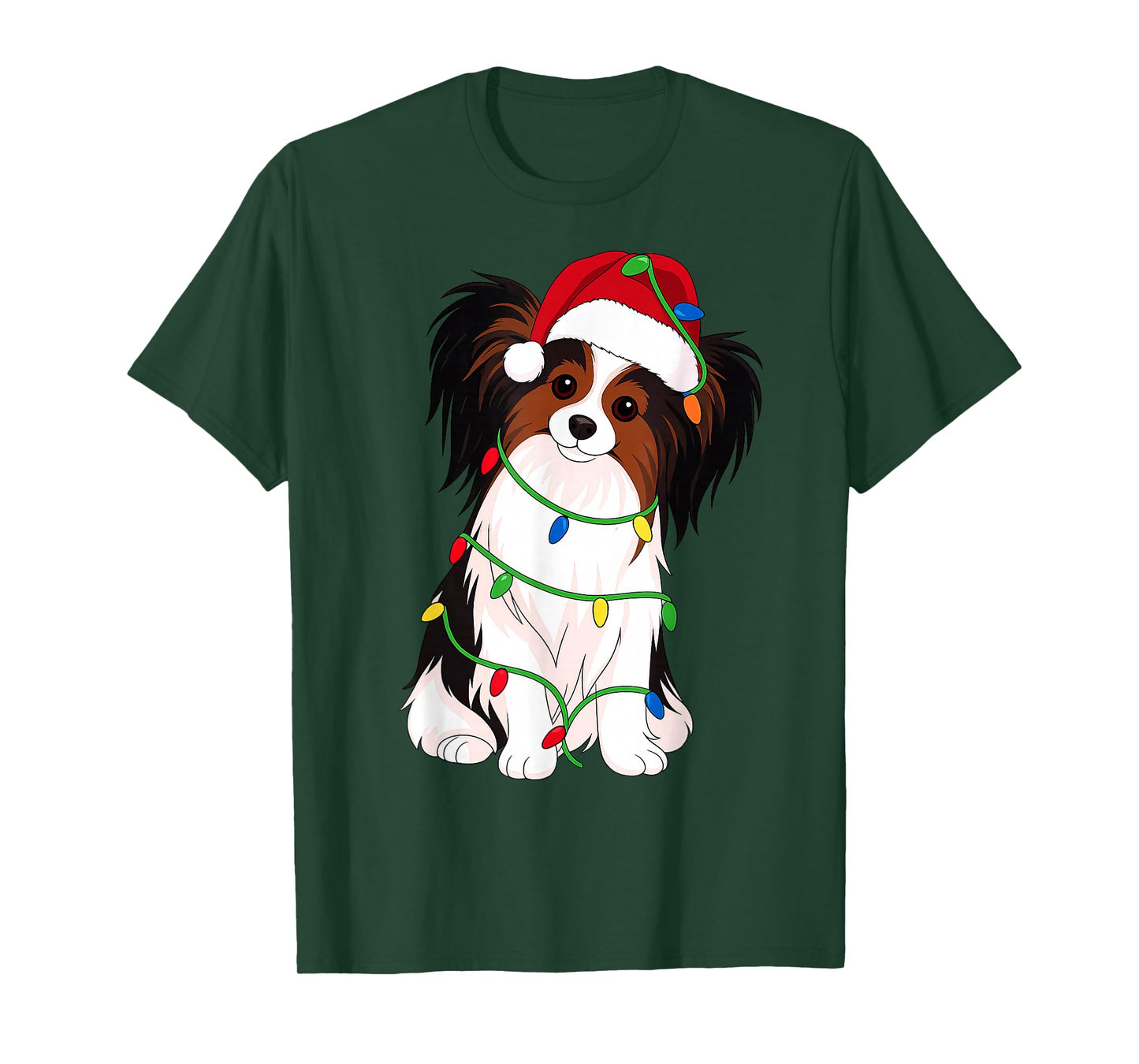 Papillon Dog Christmas Tree Lights Holiday Dog Lover T-Shirt