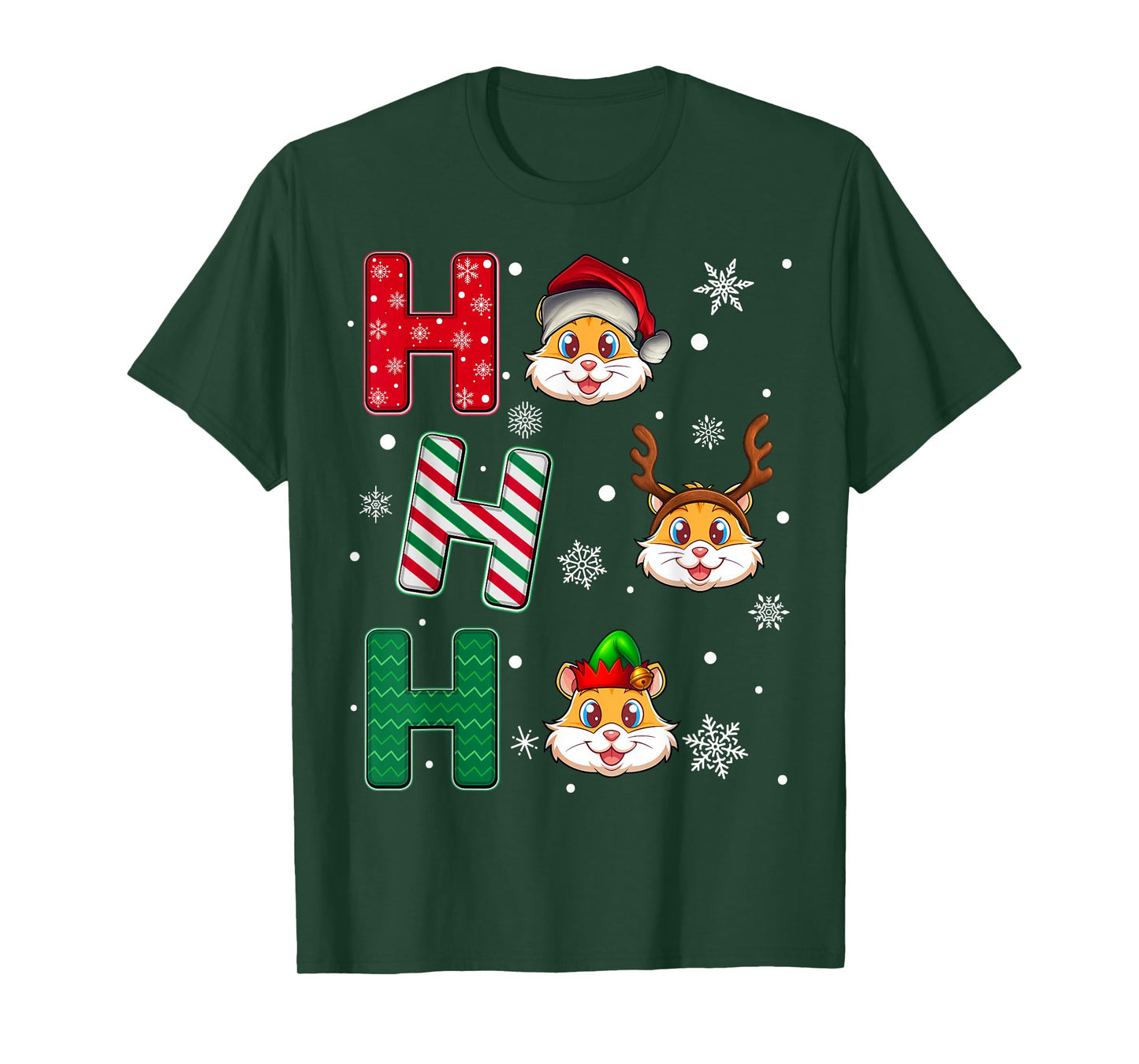 Ho Ho Ho Hamster Animal Matching Santa Elf Xmas T-Shirt