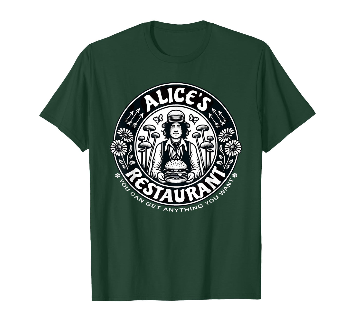 Alice's Restaurant Mushroom Hamburger Man Graphic T-Shirt