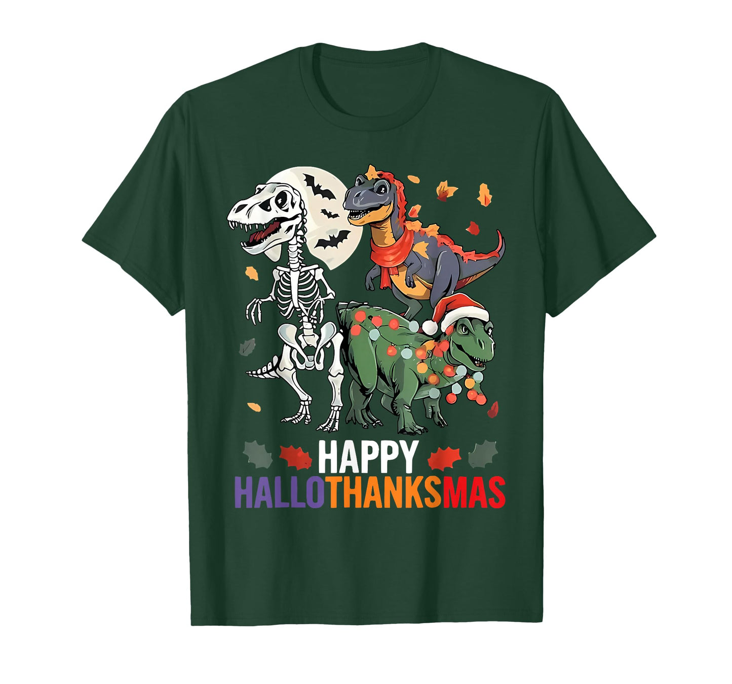 Hallothanksmas Halloween Thanksgiving Christmas Dinosaur T-Shirt