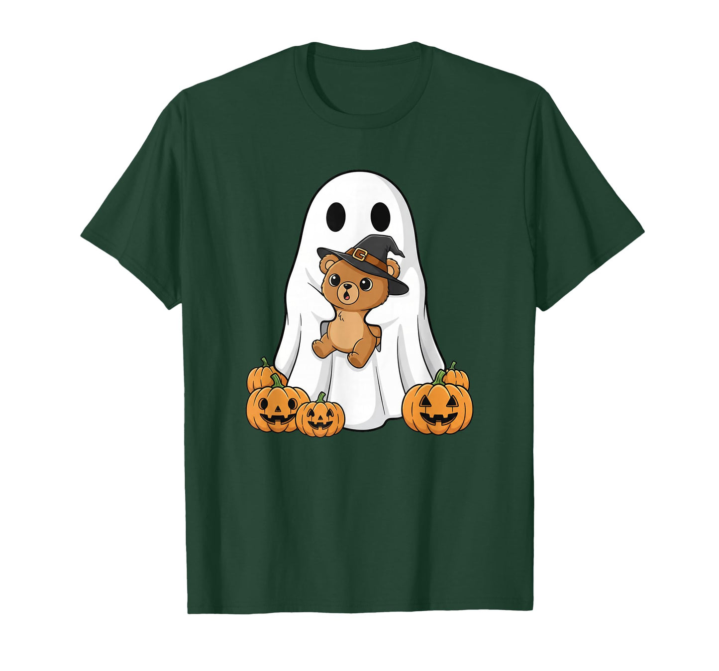 Funny Ghost Pumpkin Halloween Bear Kids Mens Womens T-Shirt