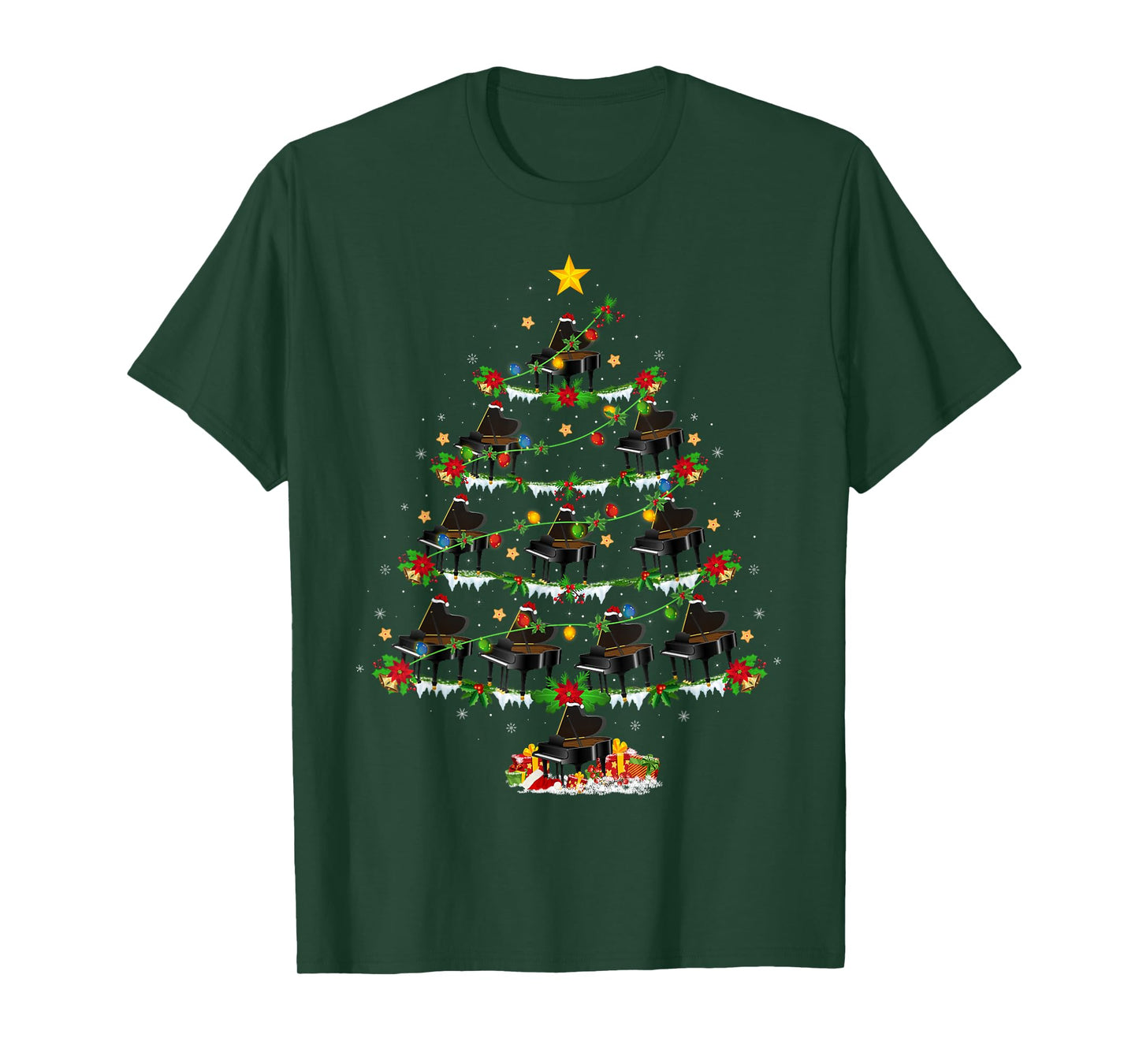 Piano Christmas Tree Lights Music Lover Musical Xmas T-Shirt