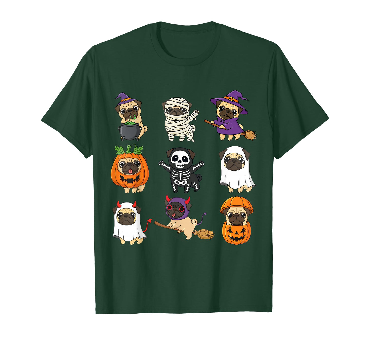 Spooky Pug Ghost Witch Pumpkin Halloween Pug Lover T-Shirt