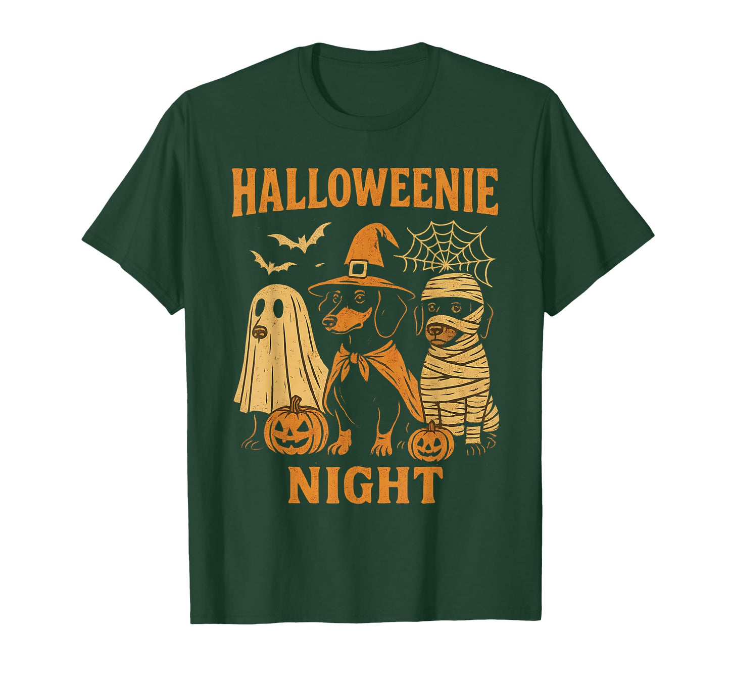 Halloweenie Dachshund Ghost Witch Mummy Funny Halloween Dog T-Shirt