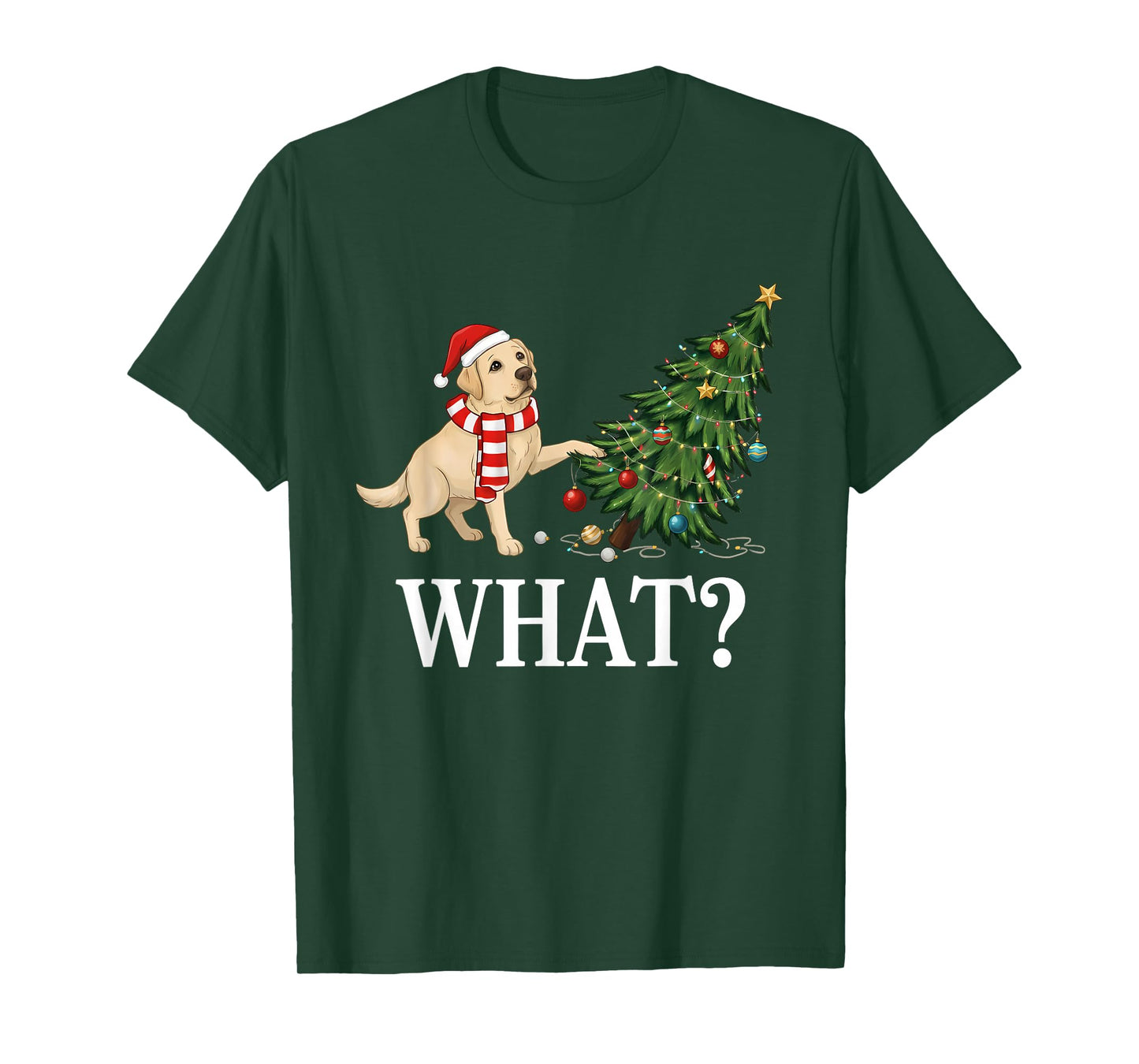 Labrador Dog Retriever Pushing Christmas Tree Over Dog What? T-Shirt