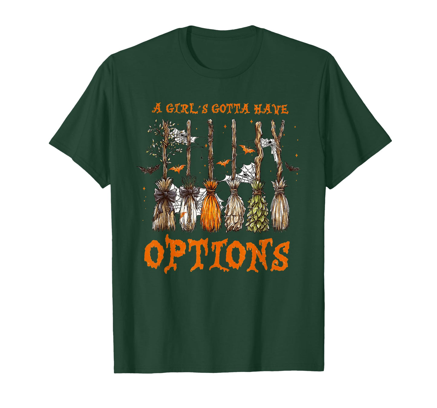 A Girl’s Gotta Have Options Retro Halloween Witch Brooms Bow T-Shirt