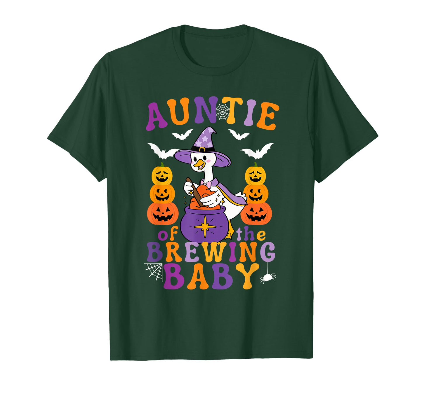 Auntie of The Brewing Baby Halloween Baby Shower Witch Goose T-Shirt