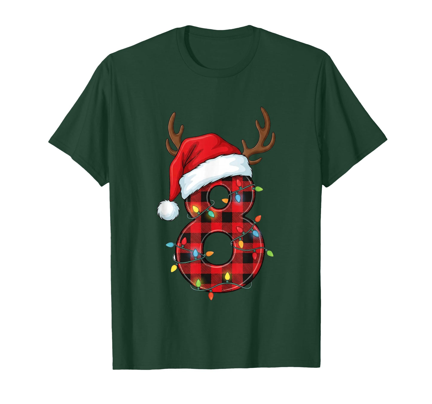 Christmas Plaid Eight with Lights Design T-Shirt