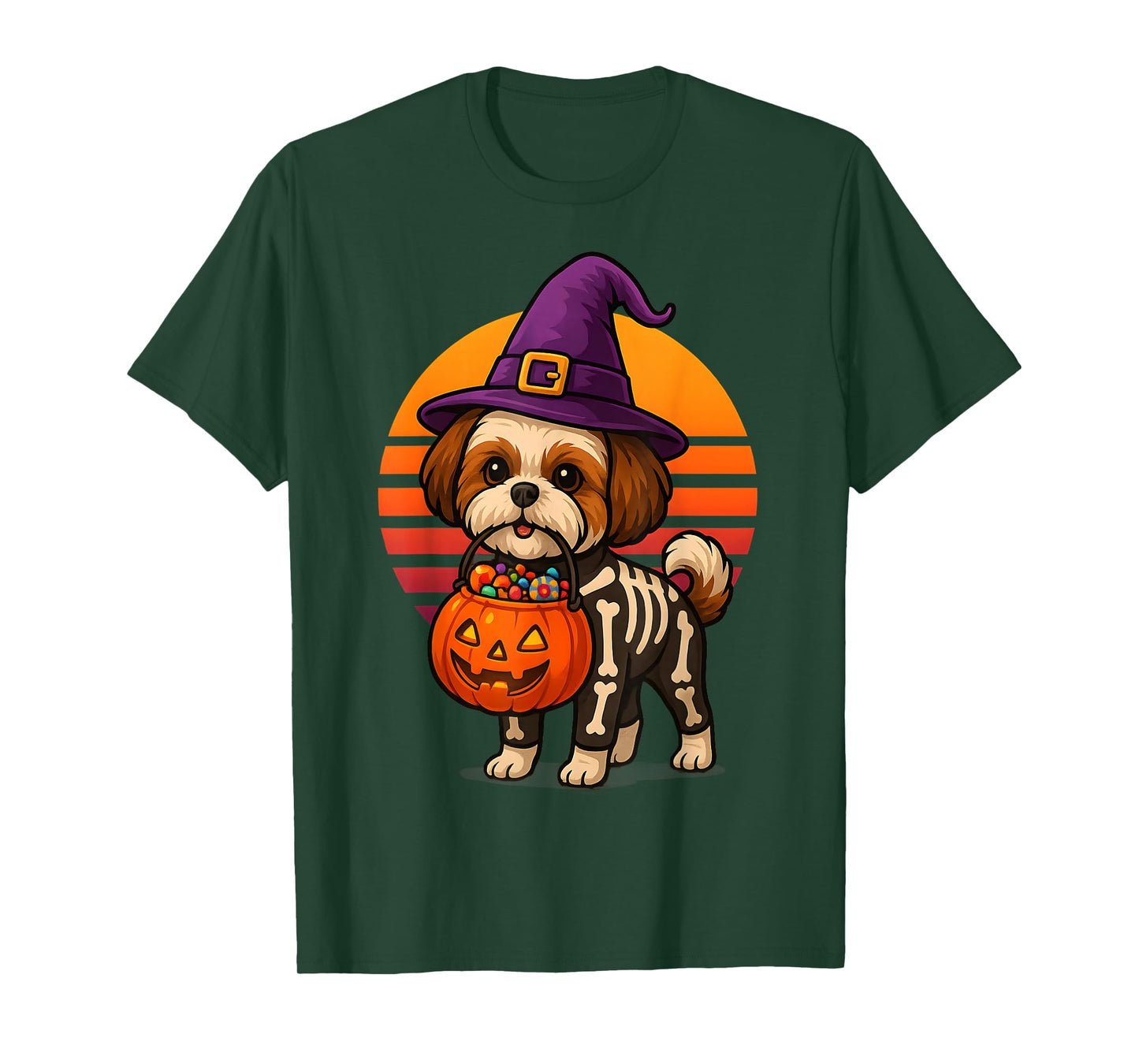 Shih Tzu Dog Halloween Spooky Skeleton Trick or Treat T-Shirt