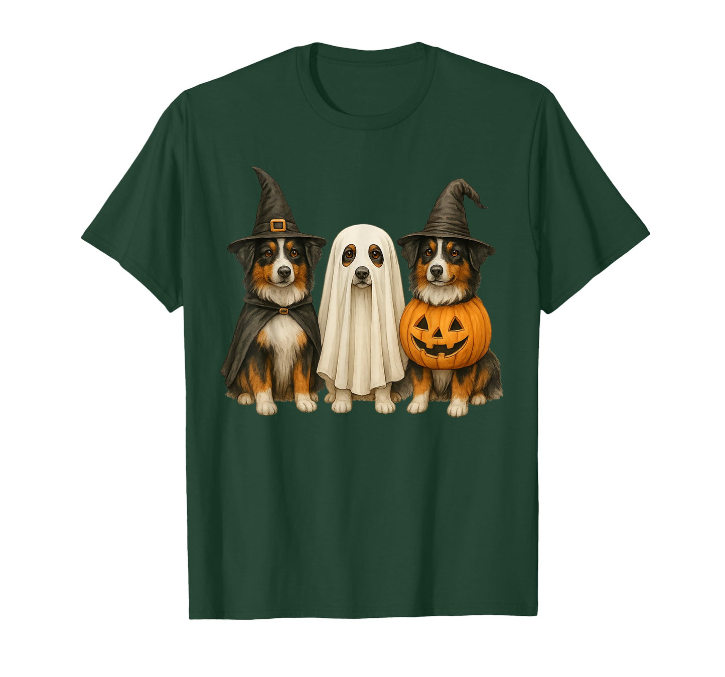 Australian Shepherd Halloween Dog Witch Ghost Pumpkin T-Shirt