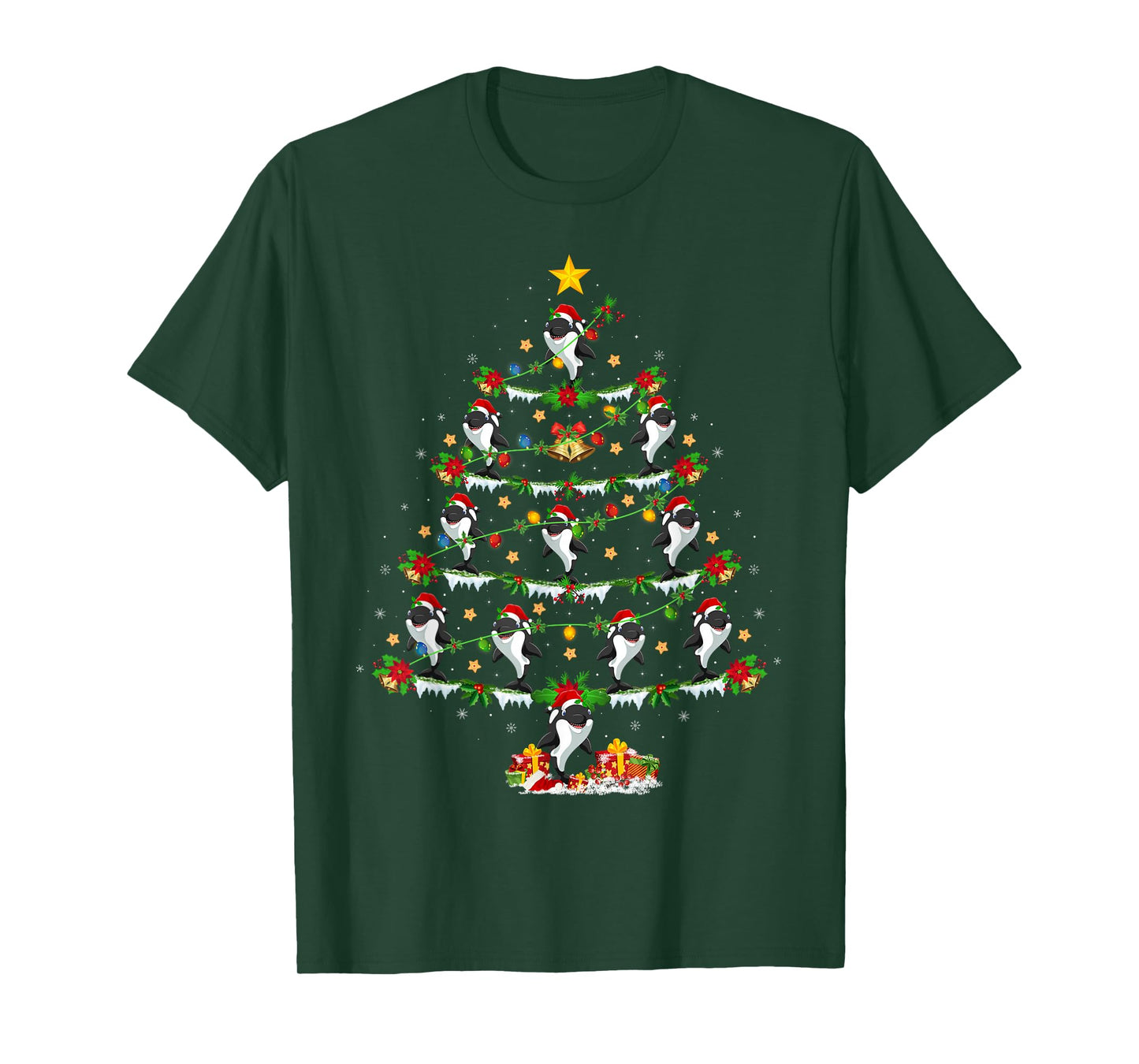 Orca Christmas Tree Lights Funny Sea Animal Orca Whale Xmas T-Shirt