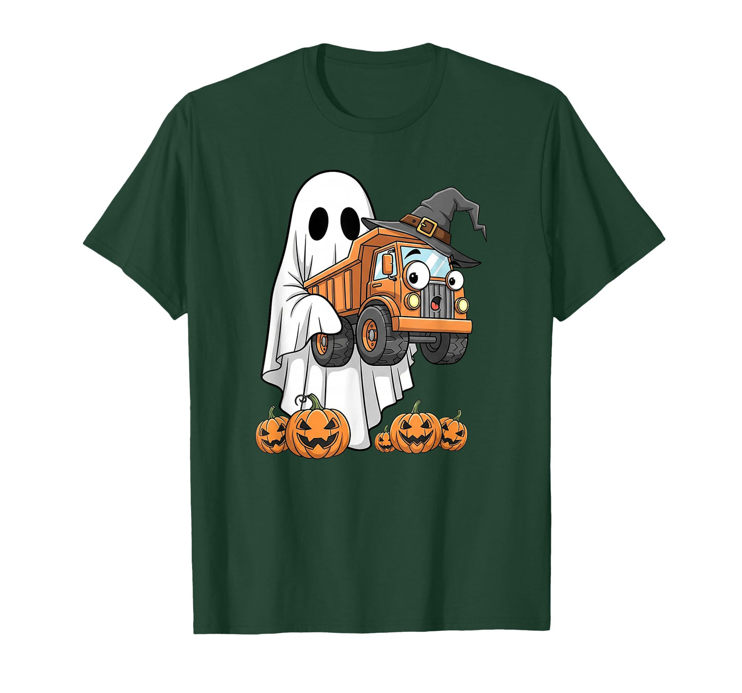 Funny Ghost Dump Truck Pumpkin Halloween Kids Mens Womens T-Shirt