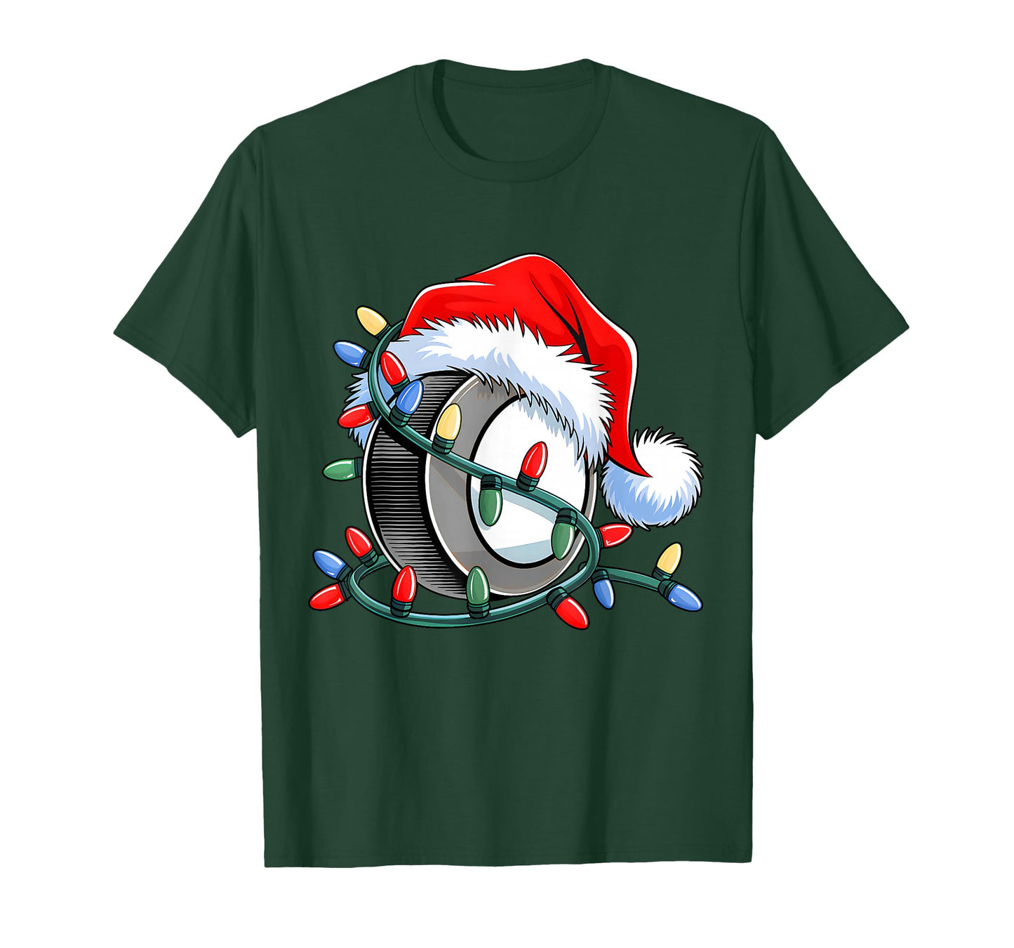 Hockey Santa Hat Xmas Funny Christmas Boys Men Hockey Lover T-Shirt