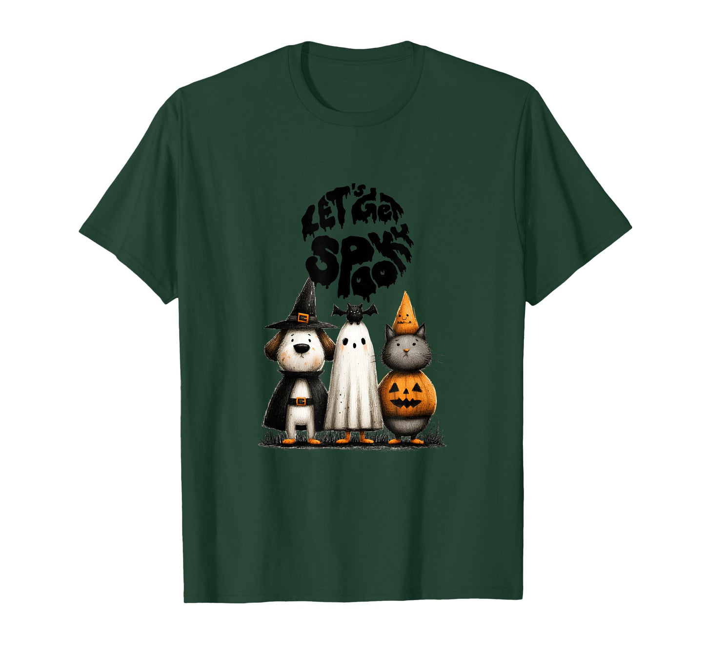 Whimsical Halloween Cat and Dog in Costume Design T-Shirt