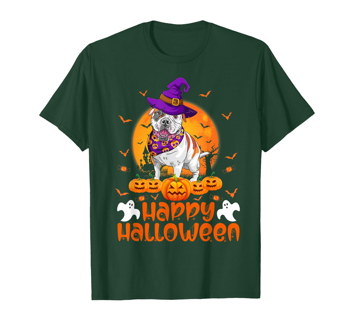 Vintage Pumpkin American Bulldog Witch Dog Funny Halloween T-Shirt