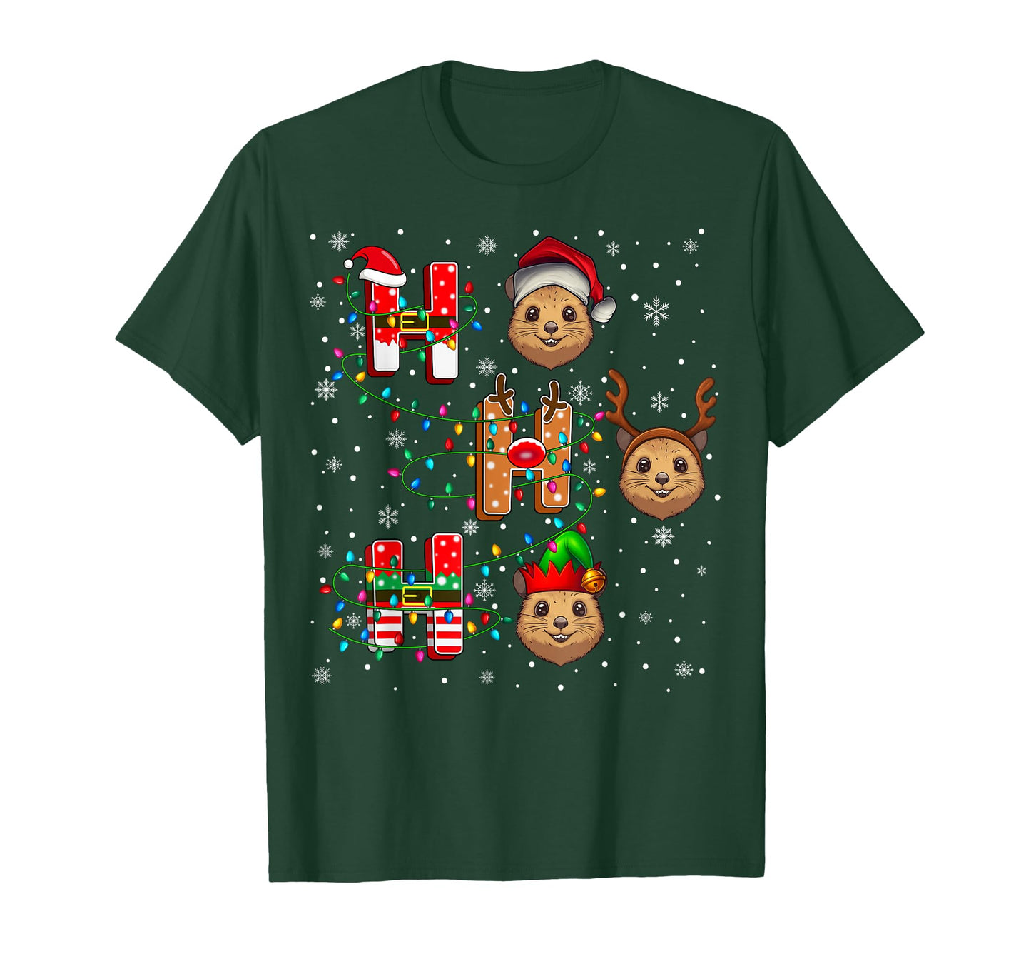 Ho Ho Ho Santa Reindeer Hat Elf Quokka Animal Christmas T-Shirt