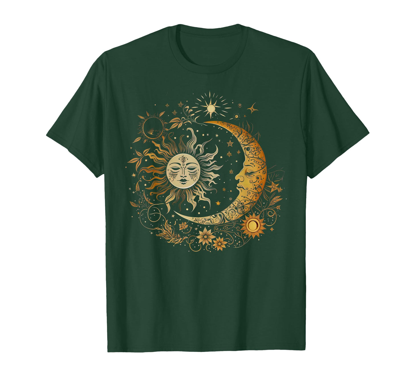 Vintage Celestial Sun Moon Flower Astrology Moon Phases T-Shirt