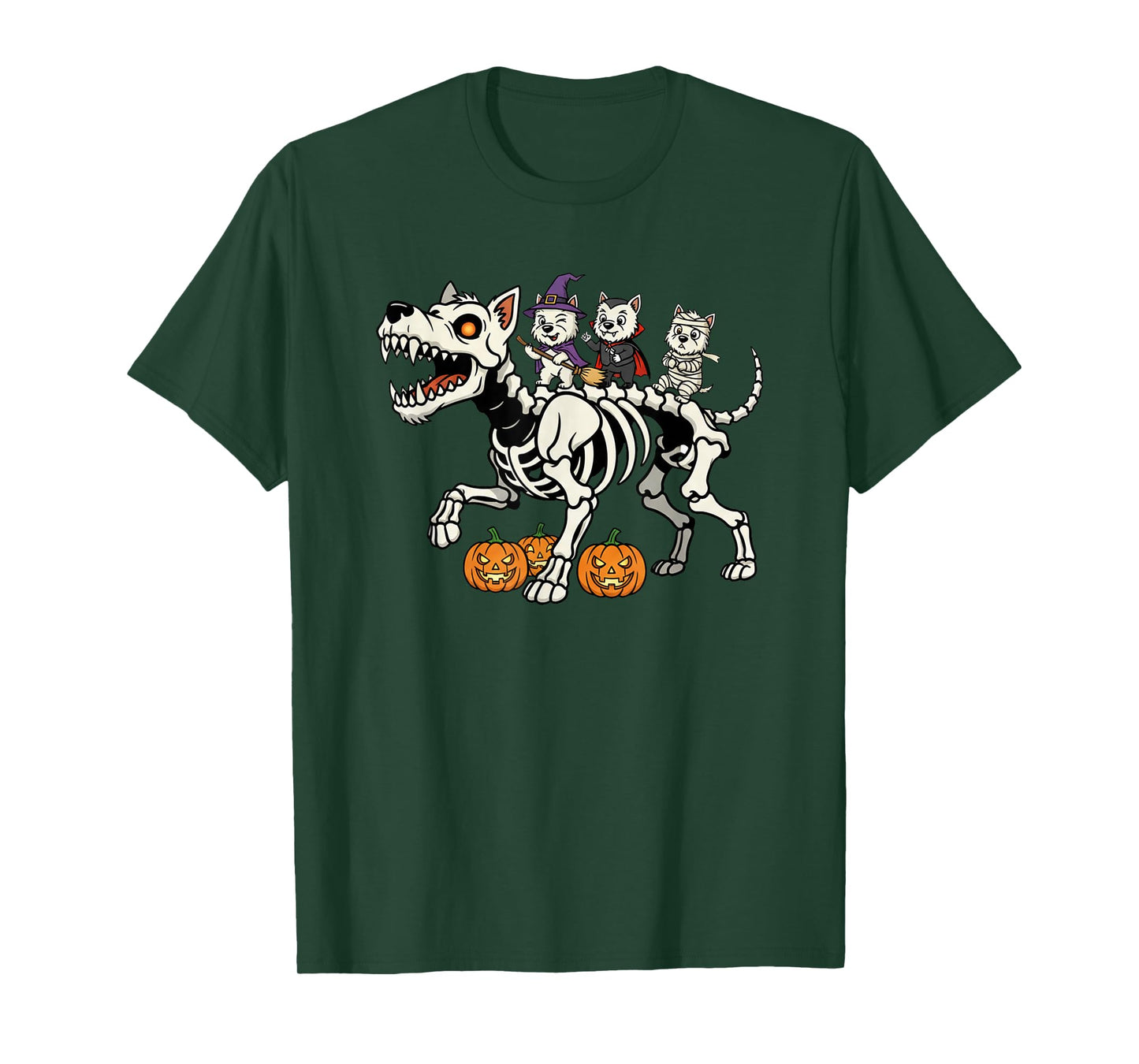 West Highland White Terrier Skeleton Mummy Witch Halloween T-Shirt