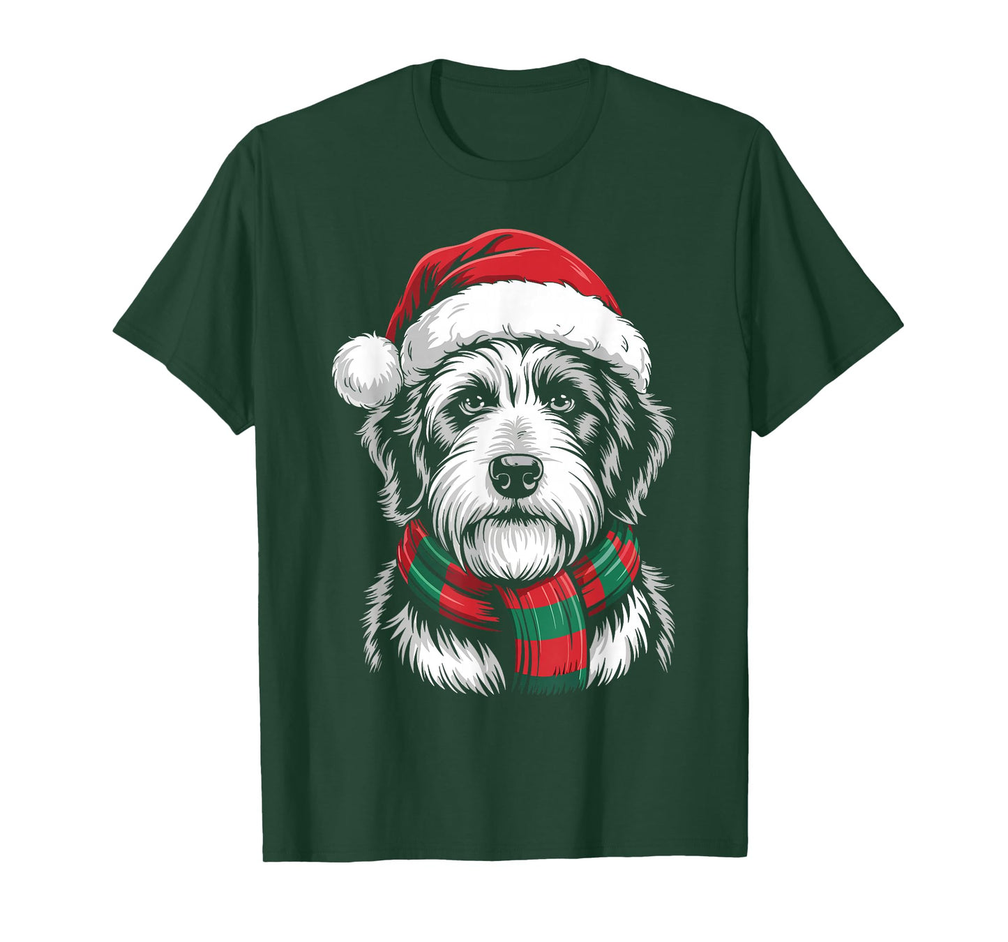 Bearded Collie Dog Xmas Santa Hat Scarf Christmas Costume T-Shirt