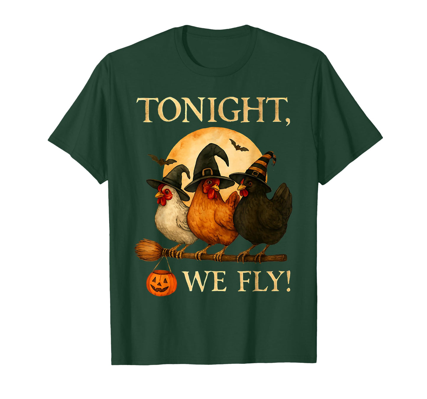 Tonight We Fly Funny Moon Witch Chicken Halloween Costume T-Shirt
