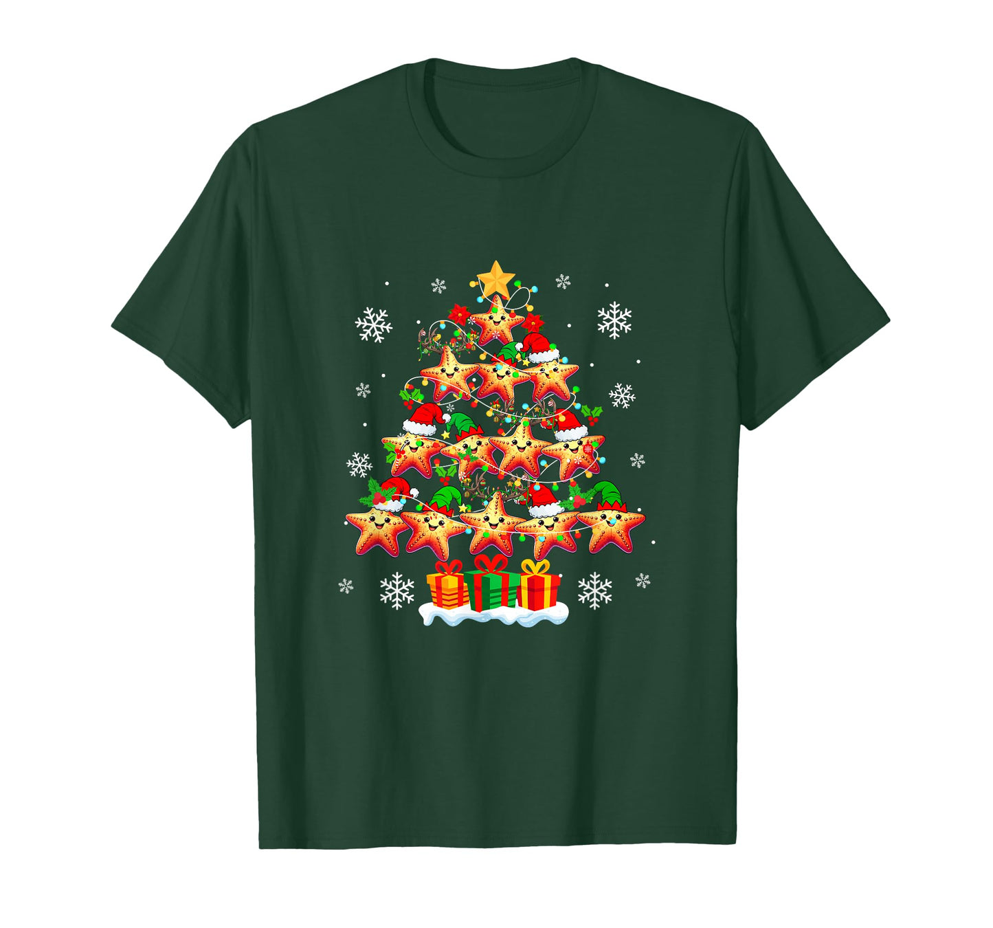 Group Santa Starfishes Colorful Xmas Tree Sea Animal Lover T-Shirt