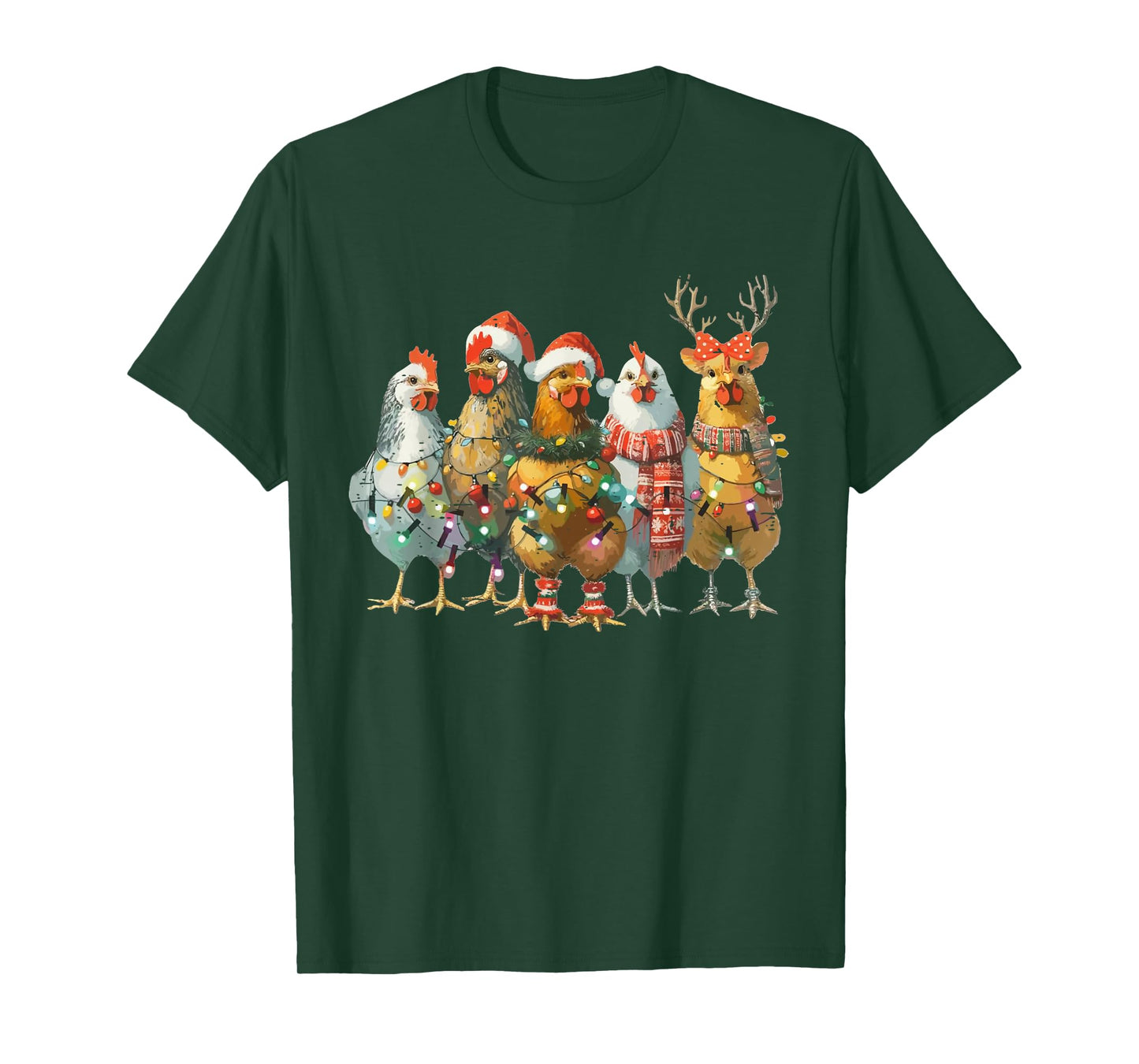 Funny Chicken Christmas Lights Farm Animal Cute Xmas Holiday T-Shirt