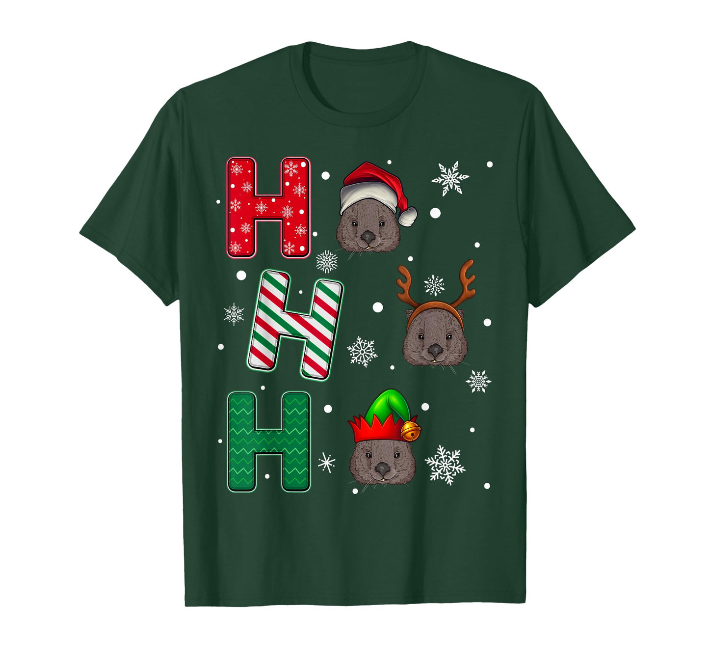 Ho Ho Ho Wombat Animal Matching Santa Elf Xmas T-Shirt
