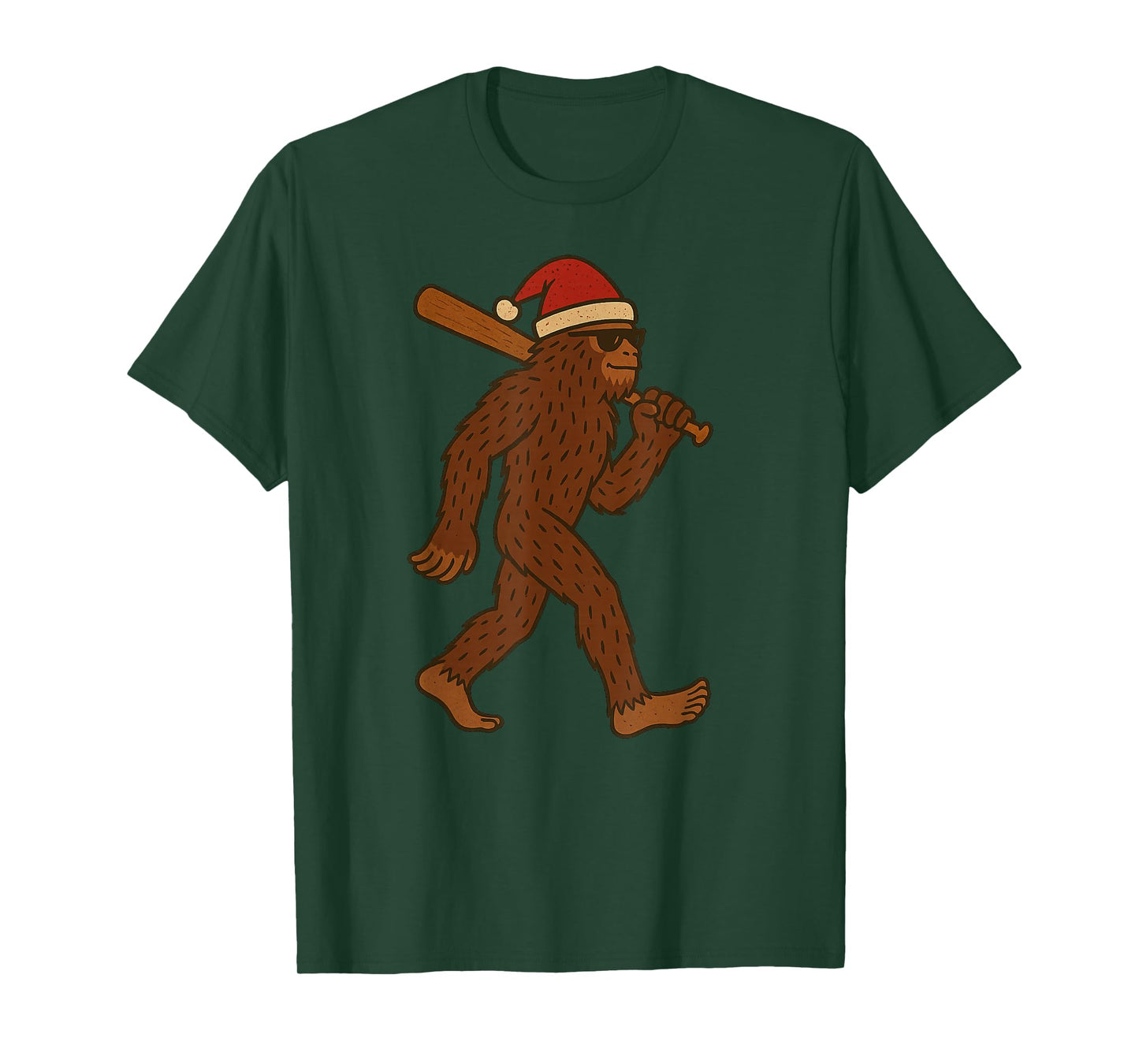 Sasquatch Playing Baseball Xmas Holiday Funny Christmas T-Shirt