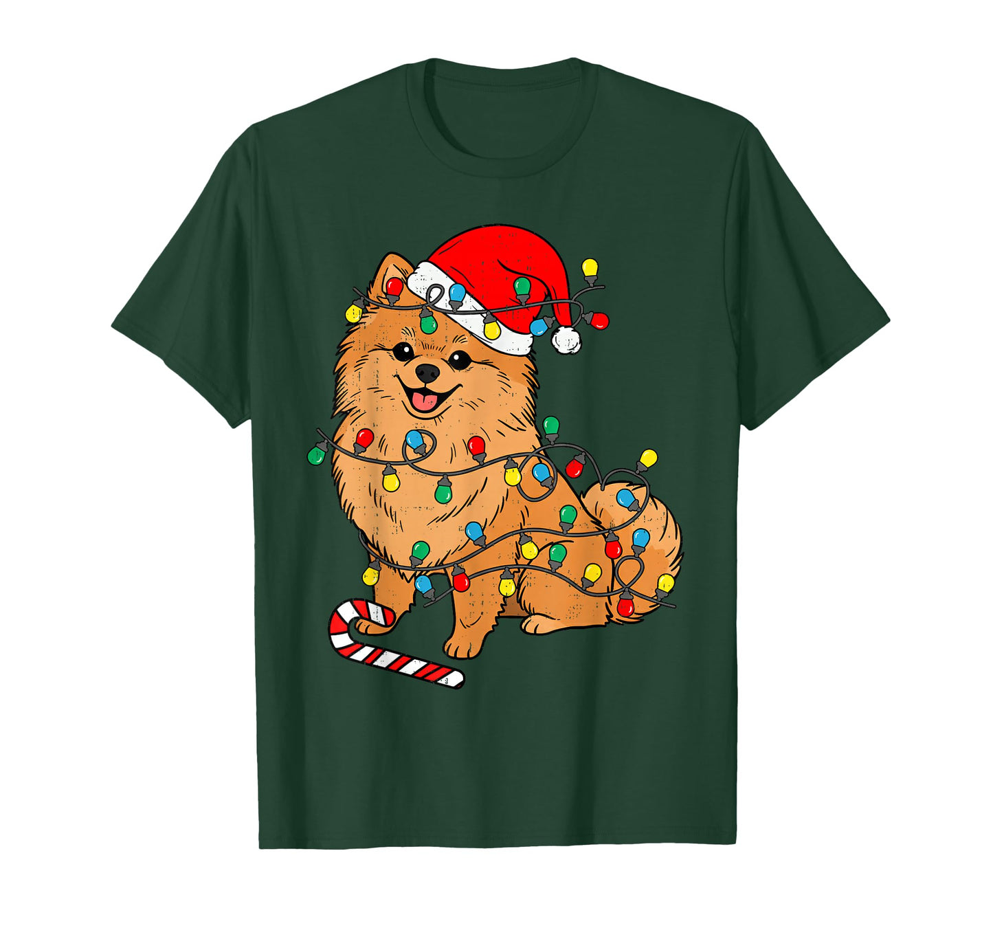 Pomeranian Dog Christmas Lights Santa Xmas Pet Dog Lover T-Shirt