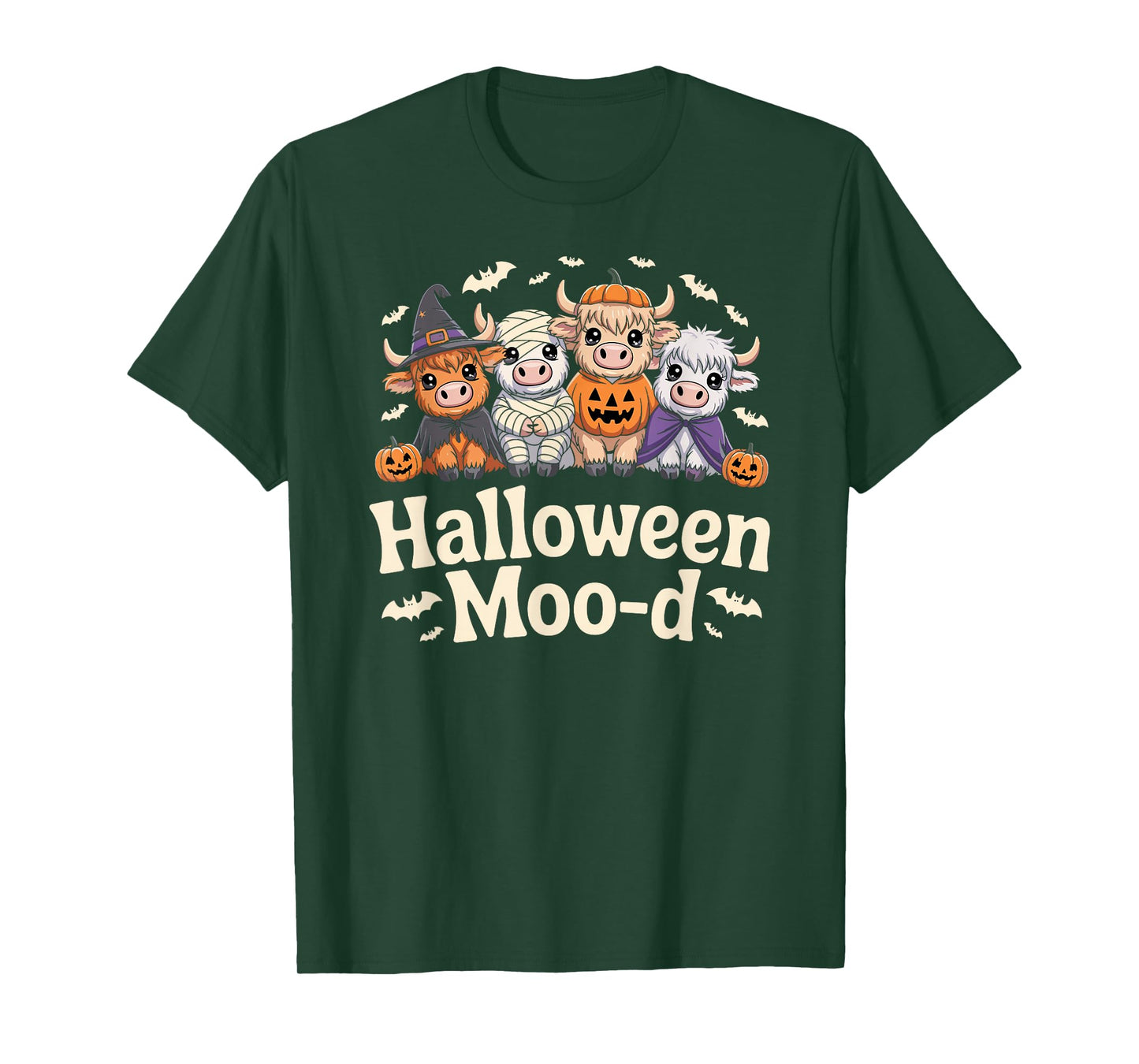 Cute Halloween Highland Cows Witch, Vampire, Mummy Costumes T-Shirt