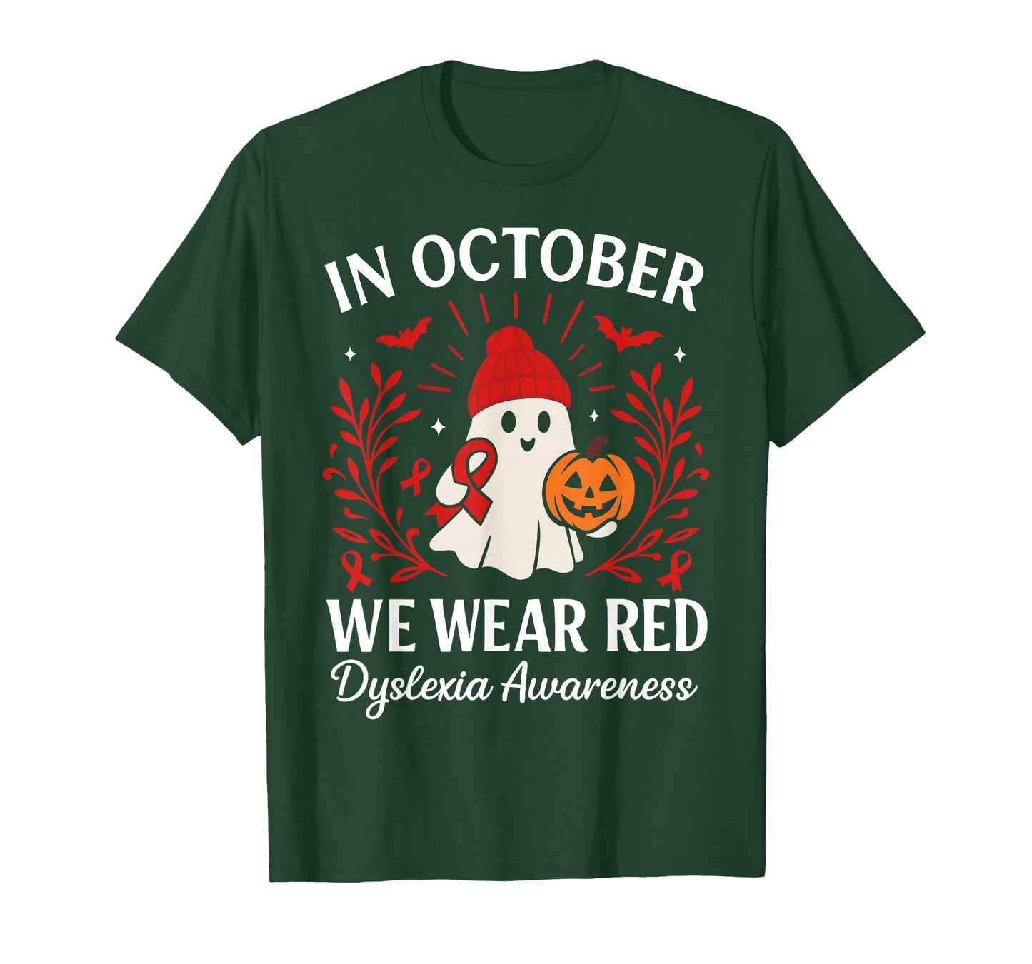 in October We Wear Red Dyslexia Awareness Halloween Ghost T-Shirt