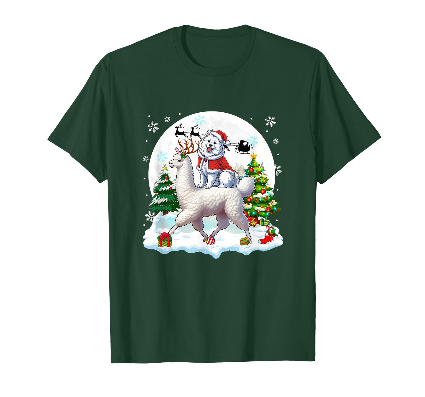 Santa Samoyed Riding Llama Reindeer Christmas Owner Kids T-Shirt