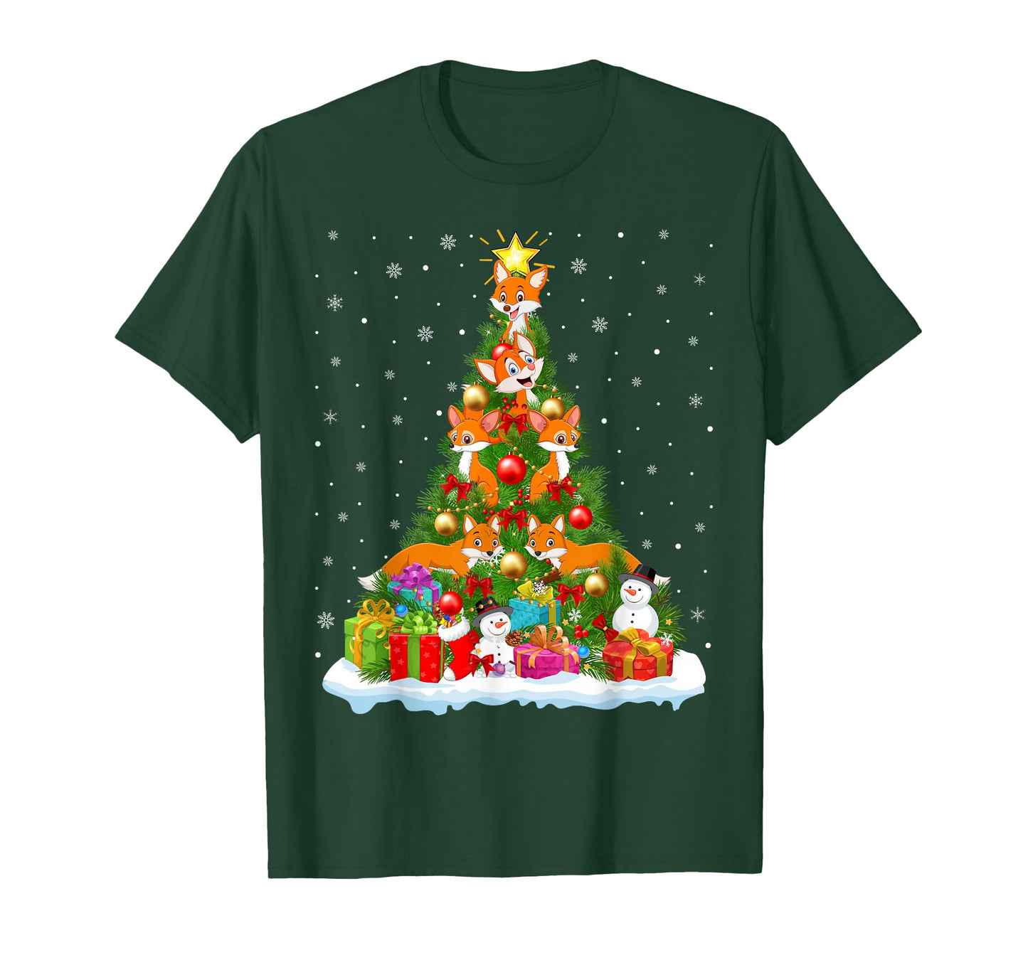 Cute Fox Christmas Tree Holiday Decor Funny Xmas Lights T-Shirt