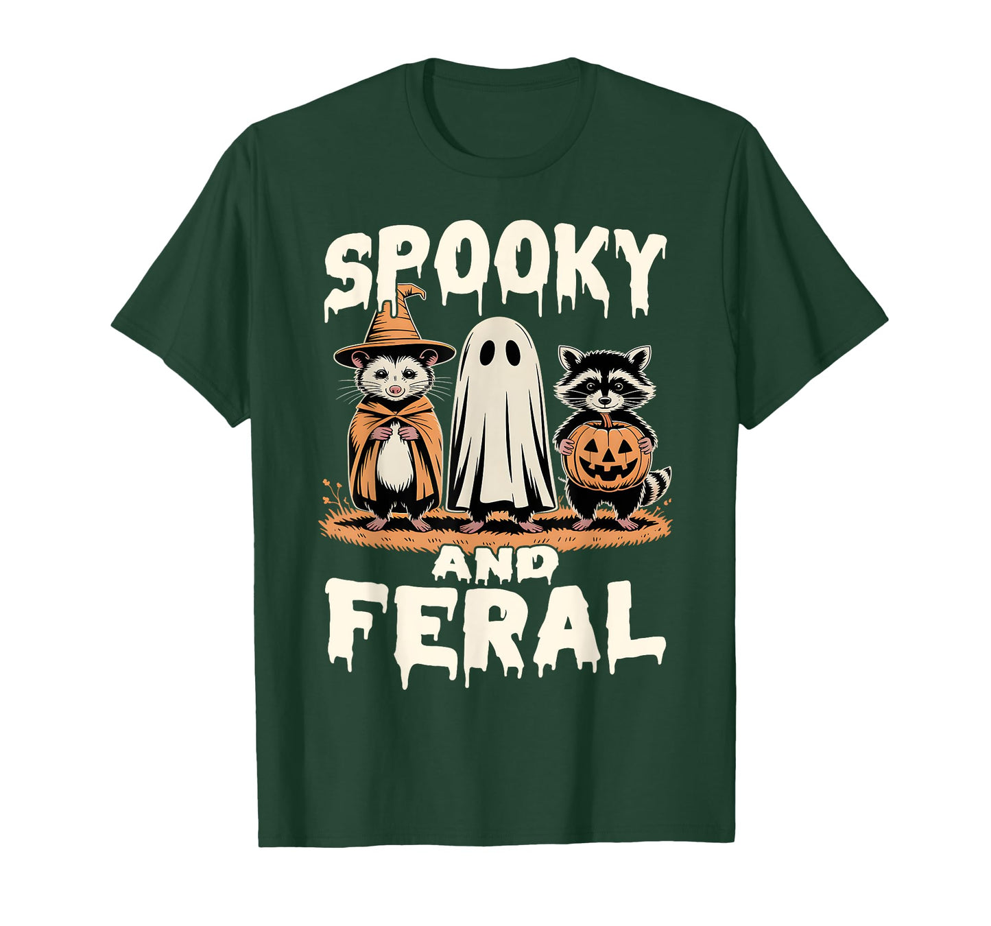 Funny Raccoon Opossum Halloween Ghost Boo Spooky and Feral T-Shirt
