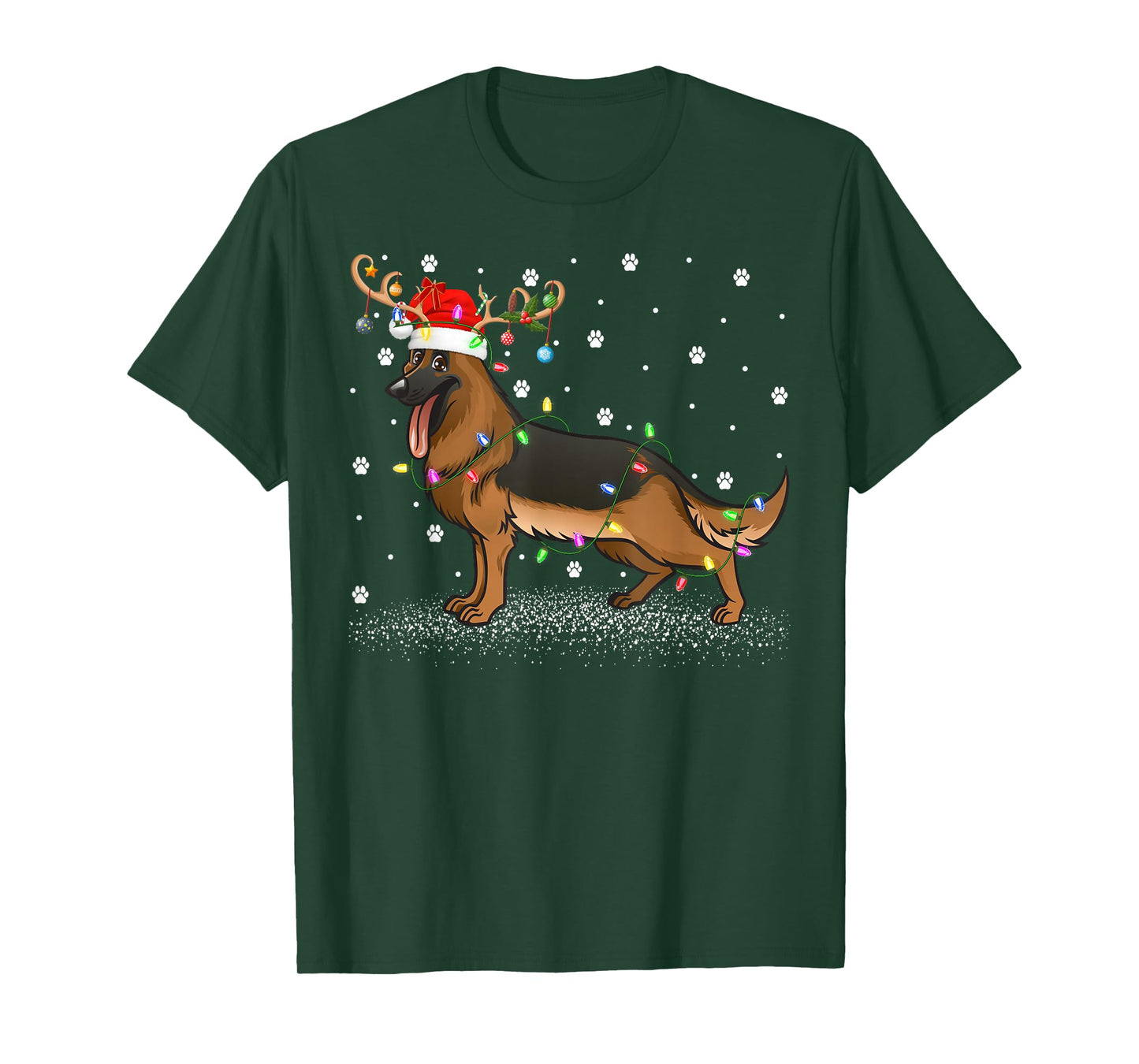 German Shepherd Dog Christmas Lights Santa Hat Xmas Pajamas T-Shirt
