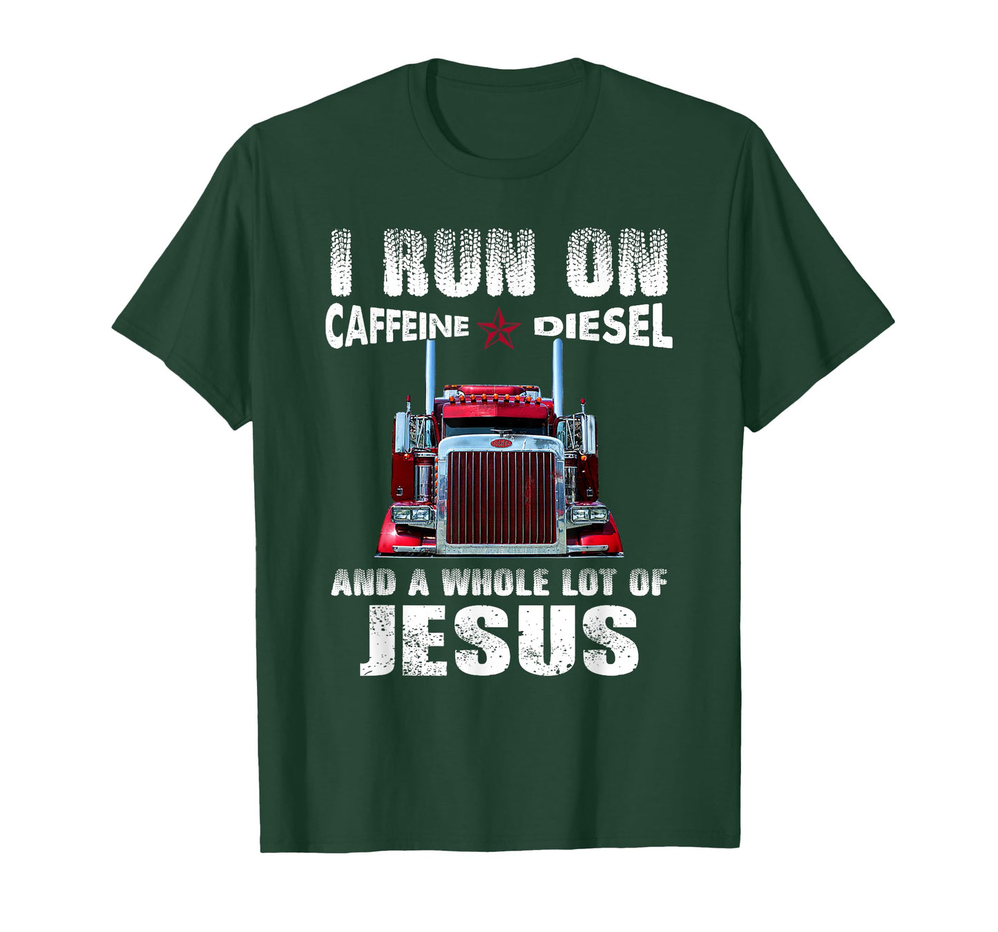 Caffeine Diesel Jesus Christian Trucker Distressed T-Shirt