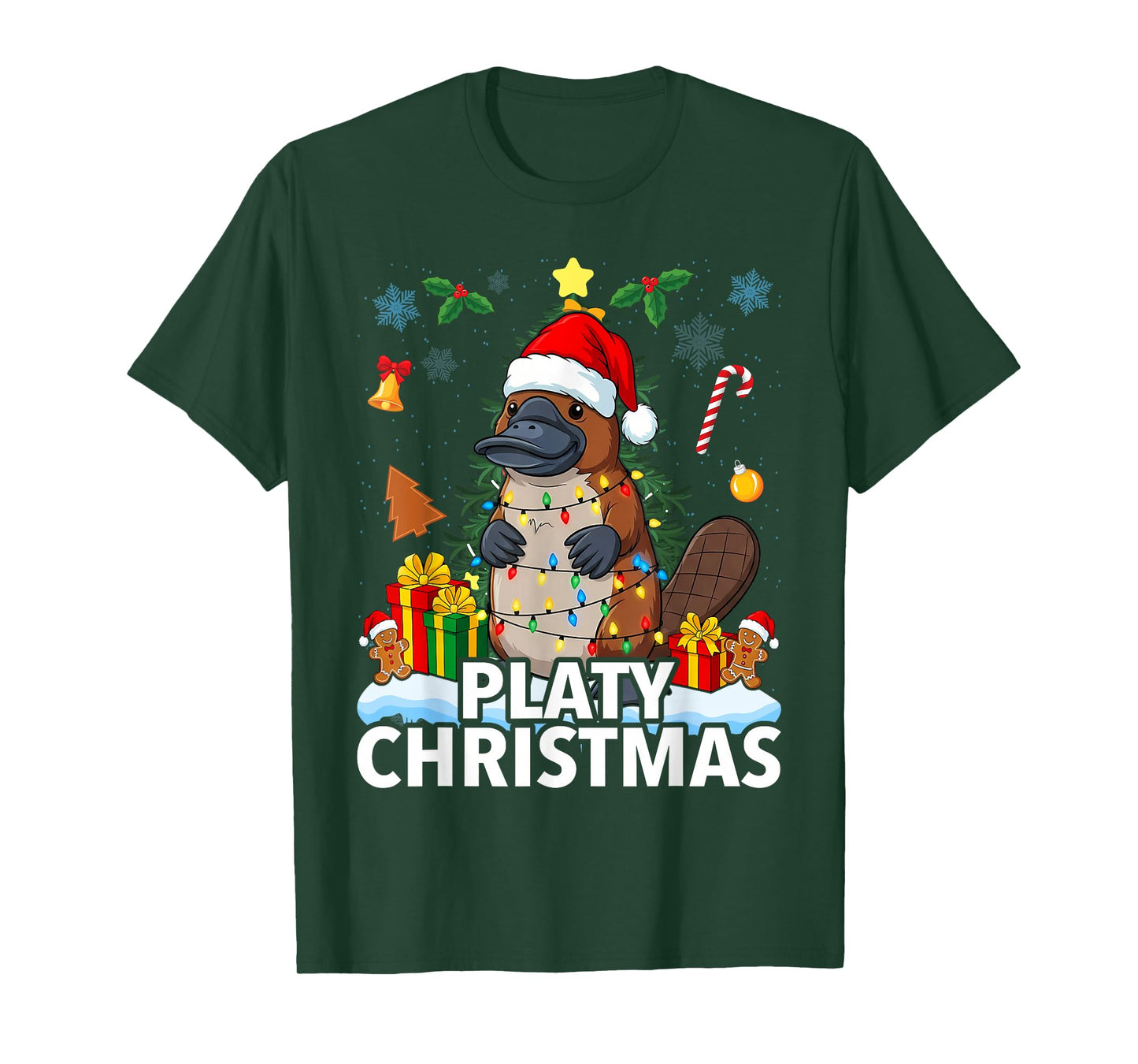 Christmas Santa Hat Xmas Duck Billed Platypus T-Shirt