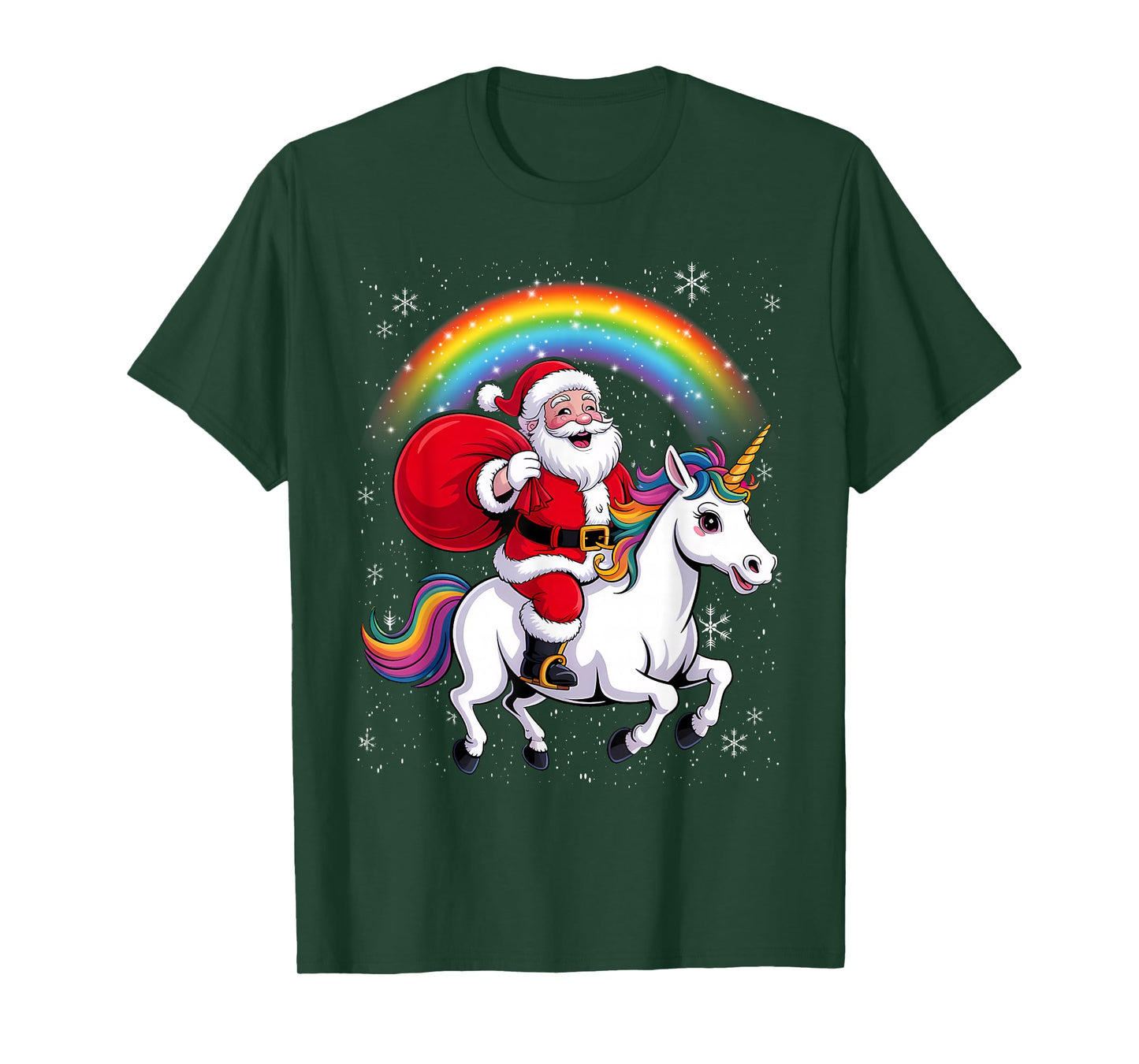 Christmas Santa Riding Unicorn Xmas Girls Women Rainbow T-Shirt