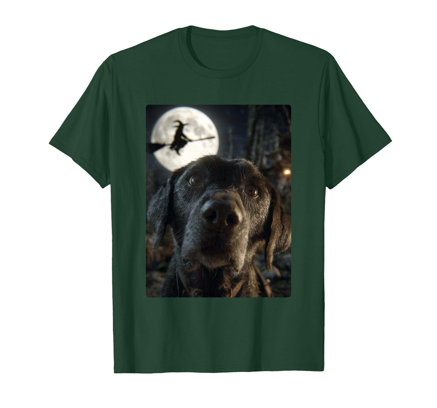 Funny Labrador Selfie Full Moon Flying Witch Halloween Dog T-Shirt