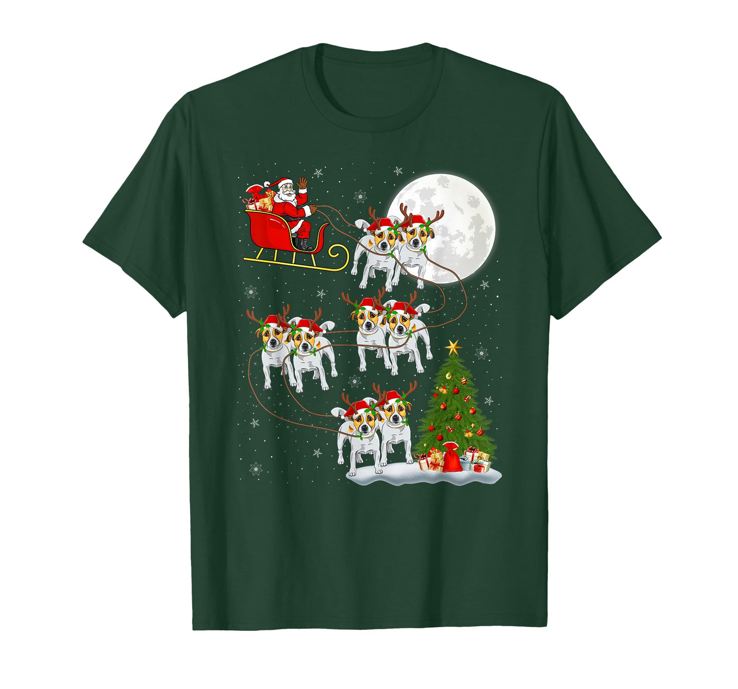 Dogs Santa Sleigh Flying Funny Magical Christmas T-Shirt