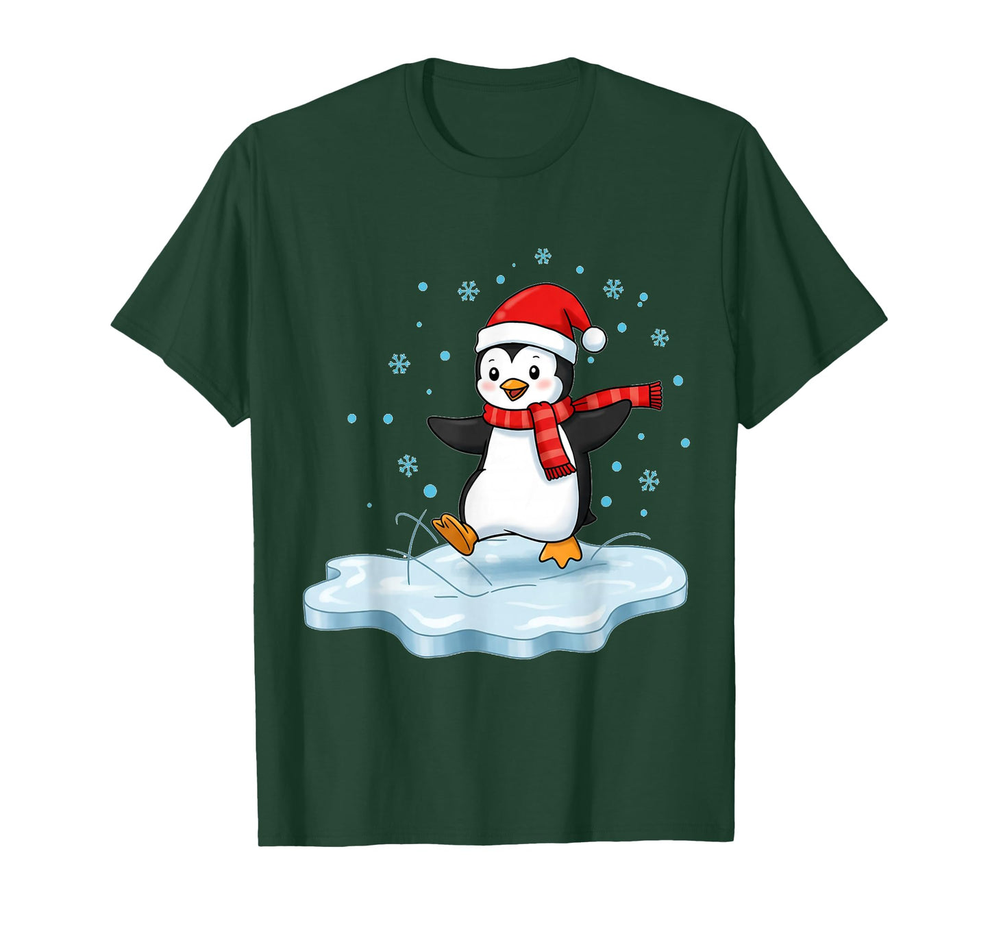 Happy Holiday Penguin on Ice with Santa Hat T-Shirt