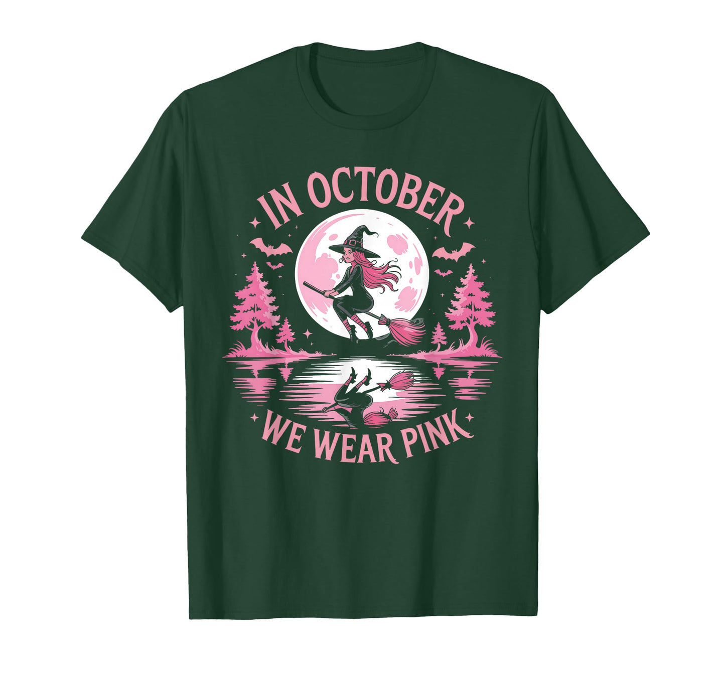 in October We Wear Pink Witch Breast Cancer Awareness Design T-Shirt
