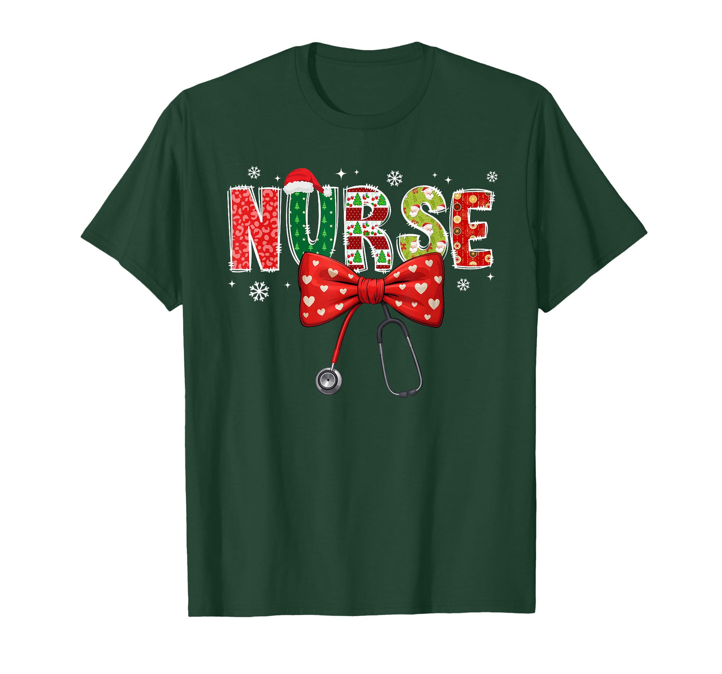Nurse Xmas Christmas Stethoscope Santa Coquette Bow Women T-Shirt