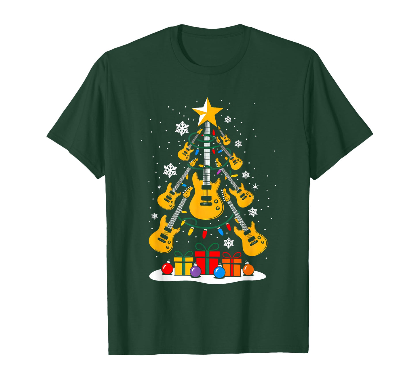 Christmas Guitar Rock Player Xmas Tree Music Lover Santa T-Shirt