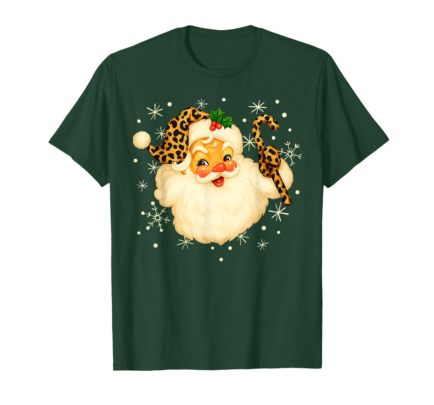 Funny Santa Claus Face Christmas Xmas Leopard Santa Hat T-Shirt