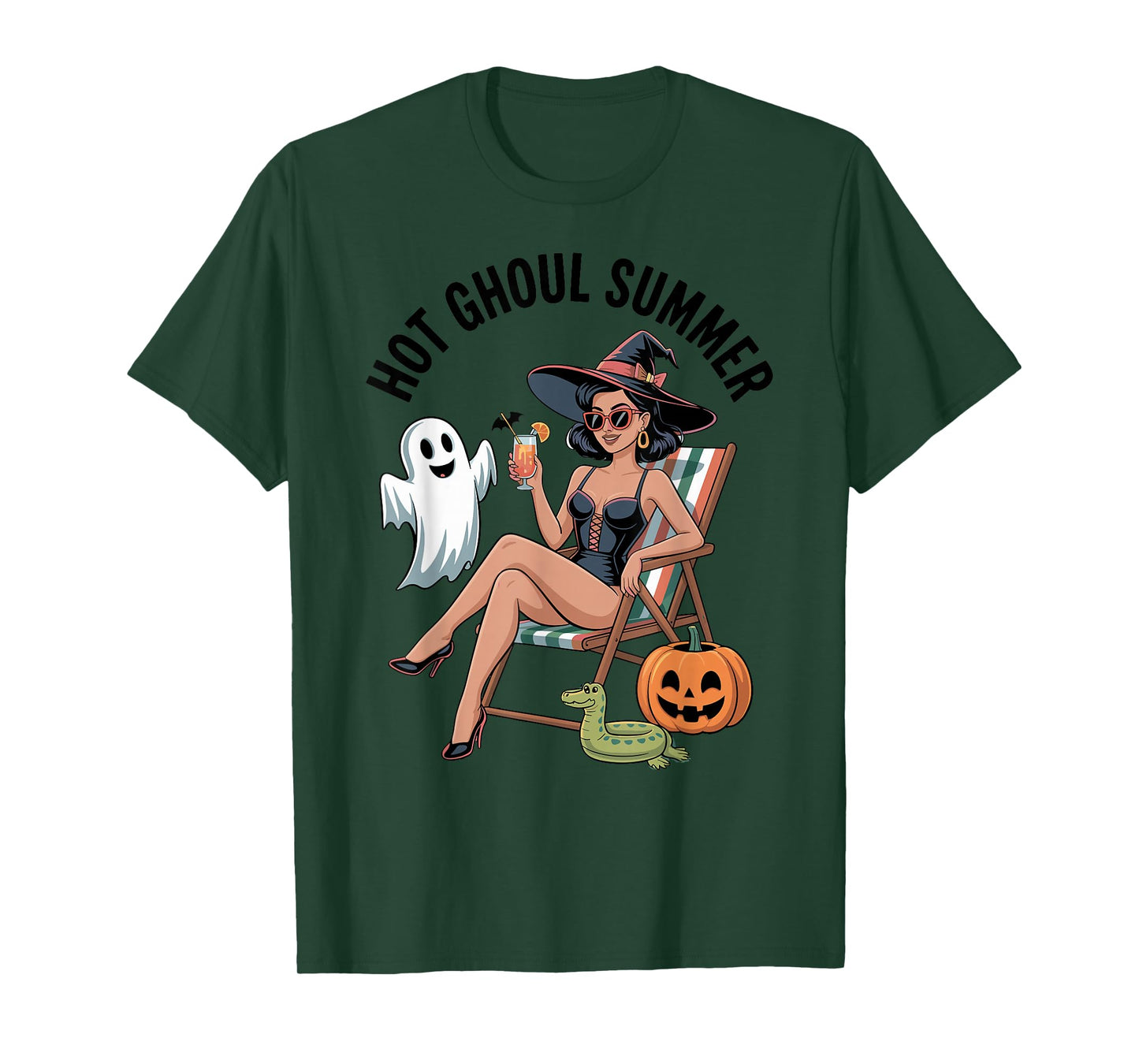 Hot Ghoul Summer Witch Beach Pinup Halloween T-Shirt