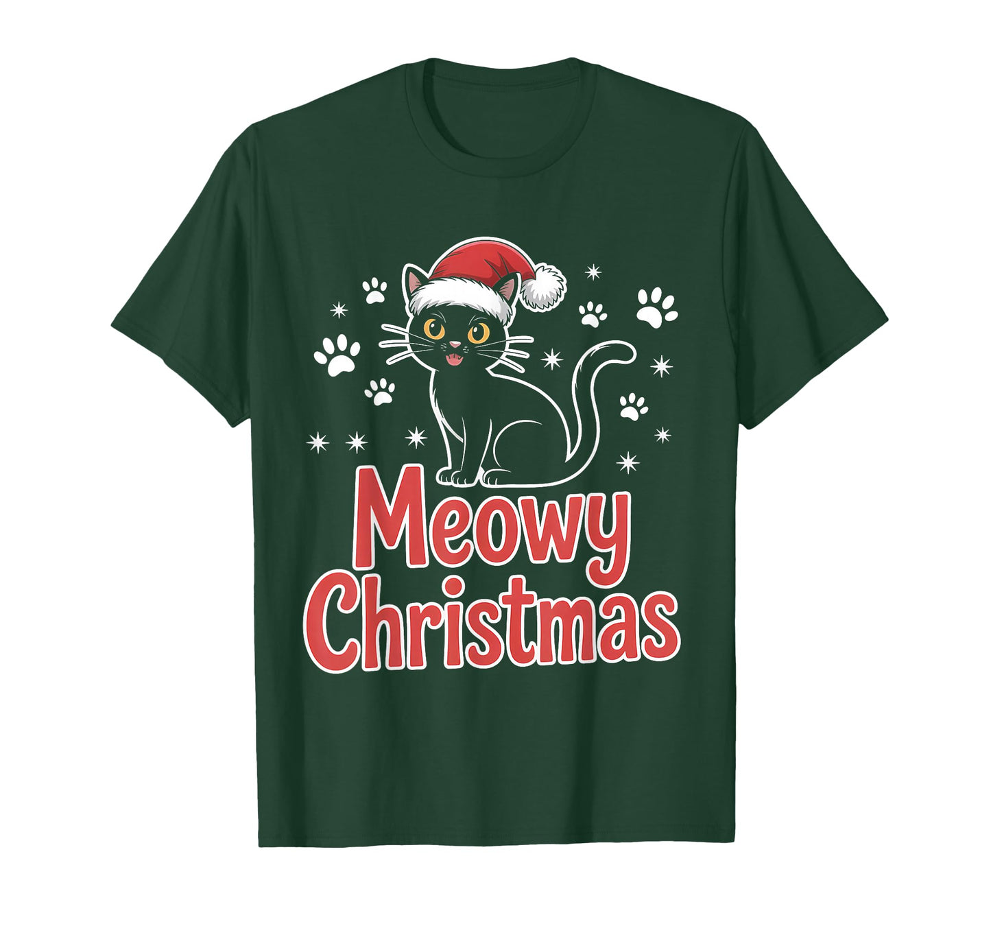 Meowy Christmas Cat Santa Hat Holiday T-Shirt