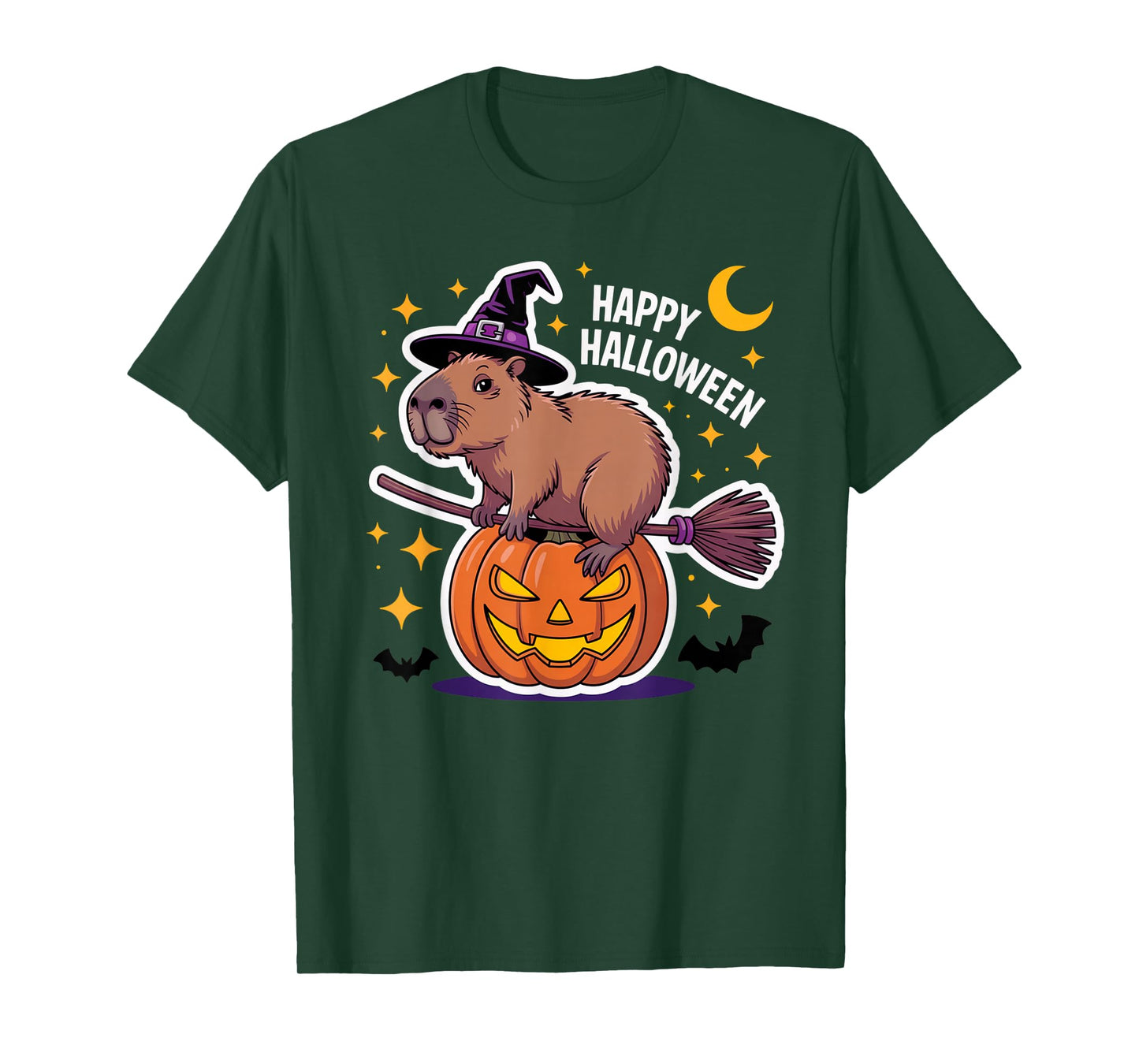 Funny Capybara Witch Flying on Broomstick T-Shirt