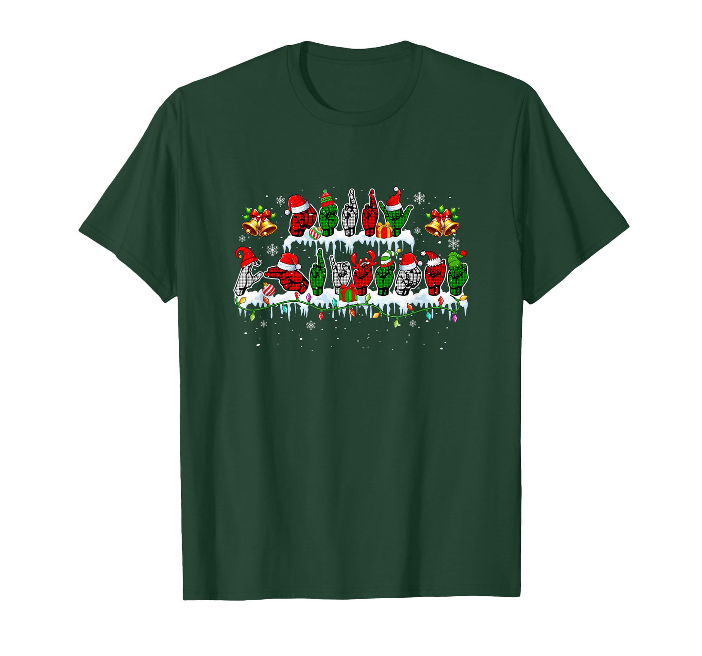 Merry Christmas Hands Sign Language Colorful Lights Santa T-Shirt